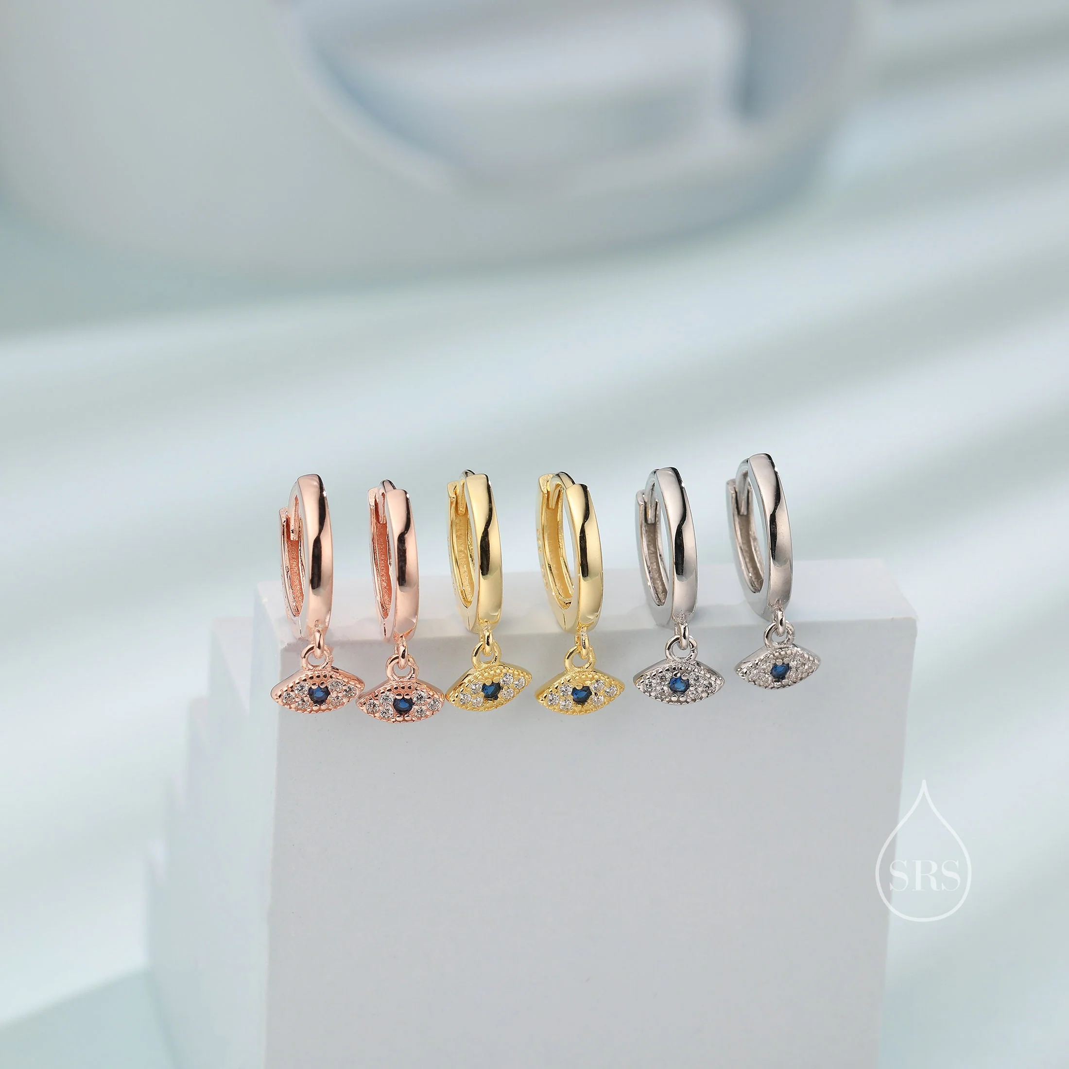 Tiny Evil Eye Huggie Hoop Earrings in Sterling Silver, Silver, Gold or Rose Gold Eye Hoops, Evil Eye Earrings - Image 5