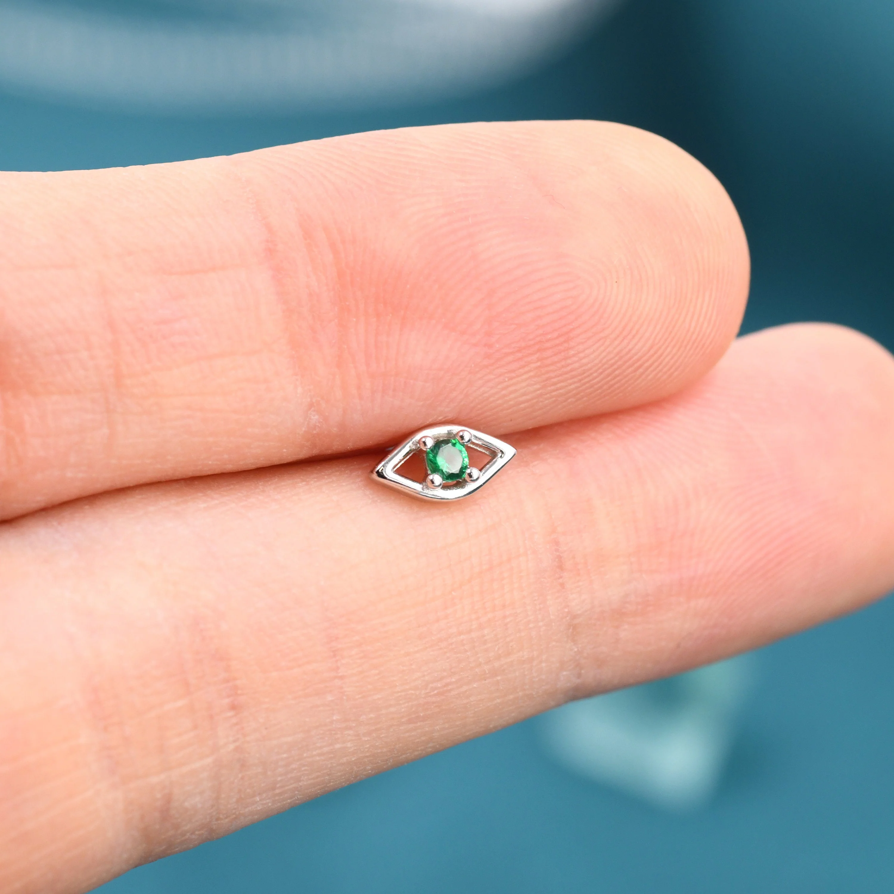 Tiny Evil Eye Stud Earrings in Sterling Silver, Green Eye Earrings, Stacking Earrings, Silver or Gold Finish - Image 6
