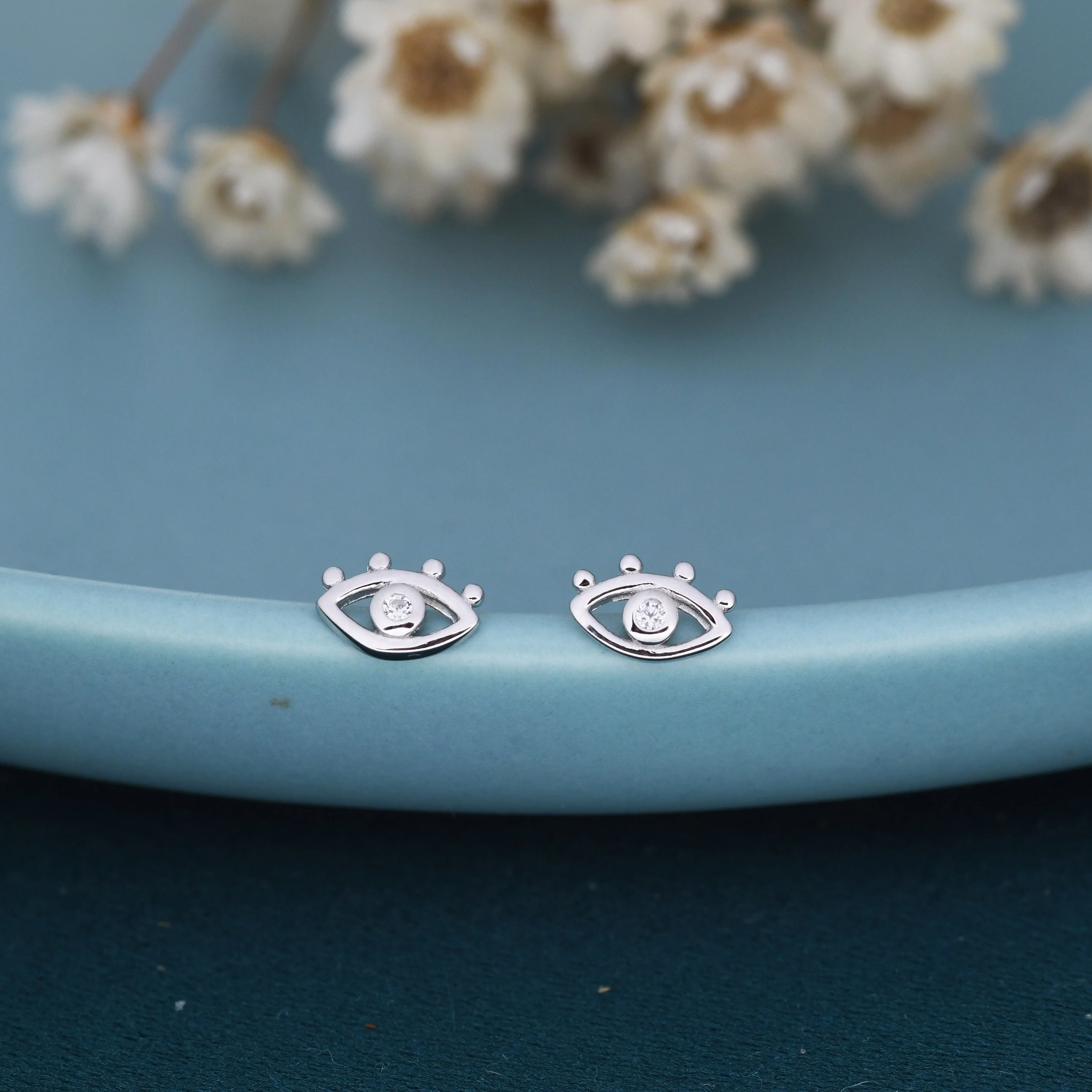Tiny Eye Stud Earrings in Sterling Silver, Silver or Gold,  Evil Eye Stud, Stacking Earrings, Extra Small Stud - Image 3