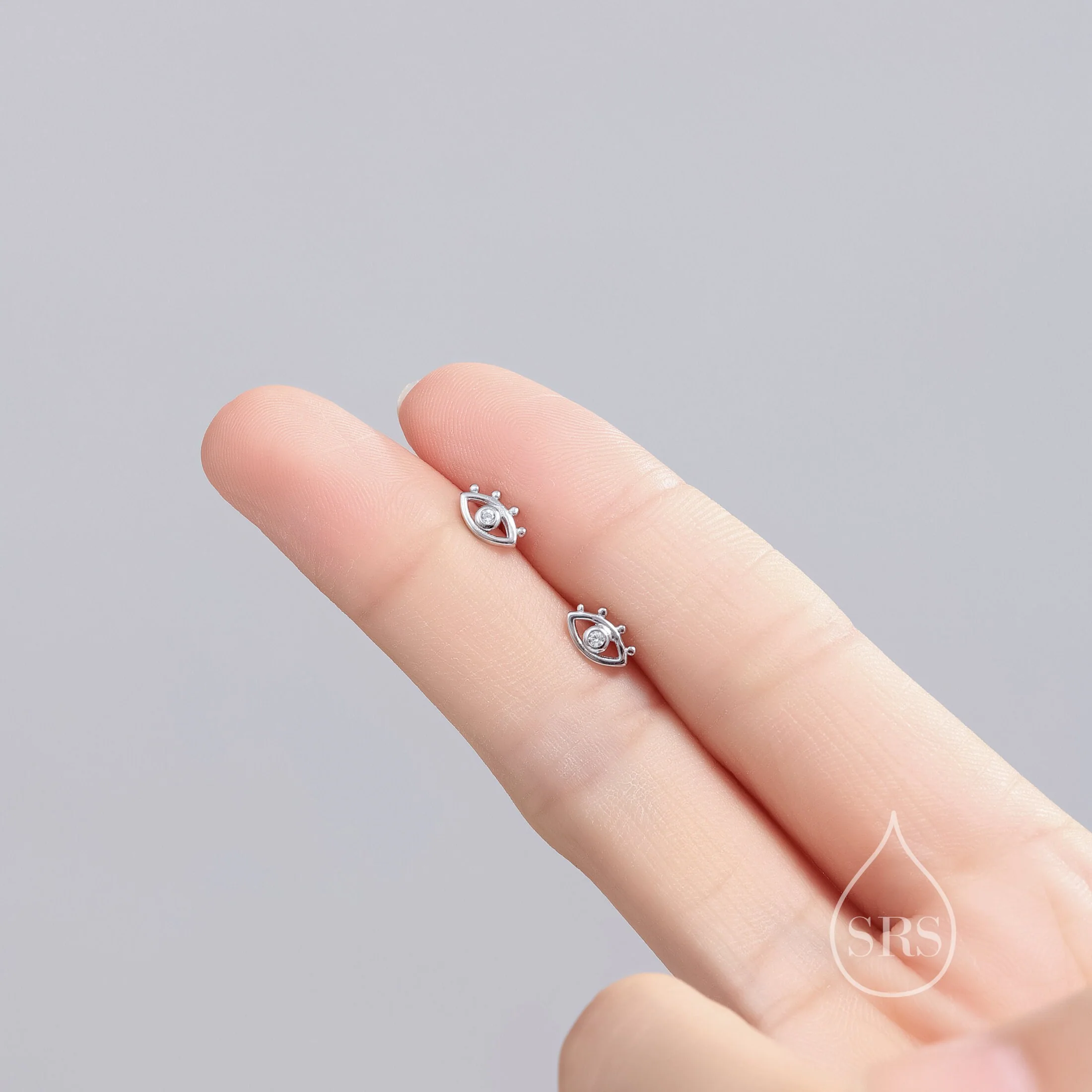 Tiny Eye Stud Earrings in Sterling Silver, Silver or Gold,  Evil Eye Stud, Stacking Earrings, Extra Small Stud - Image 5