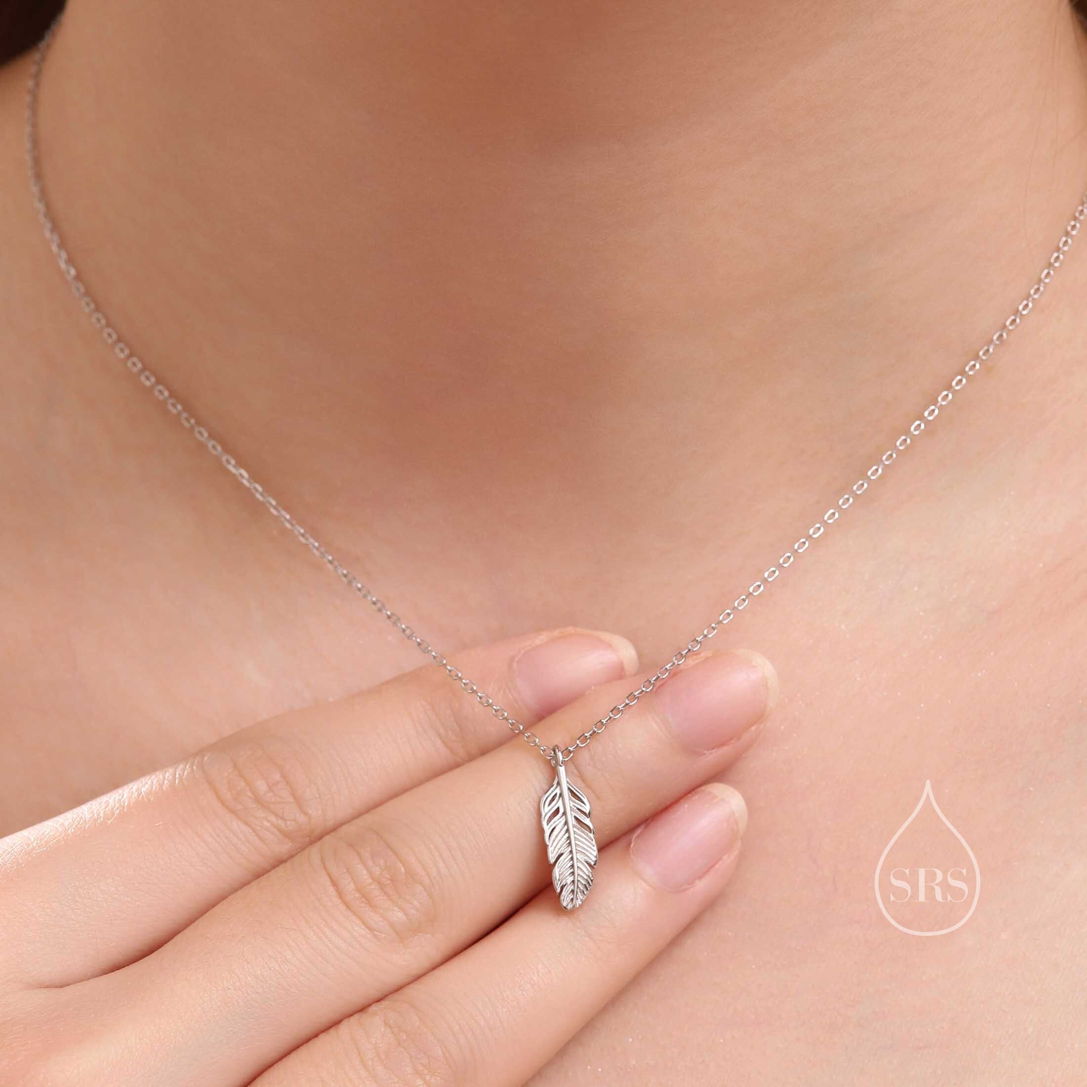 Tiny Feather Pendant Necklace in Sterling Silver, Wing Feather Necklace, Tiny Feather Necklace, Silver Feather Necklace - Image 3