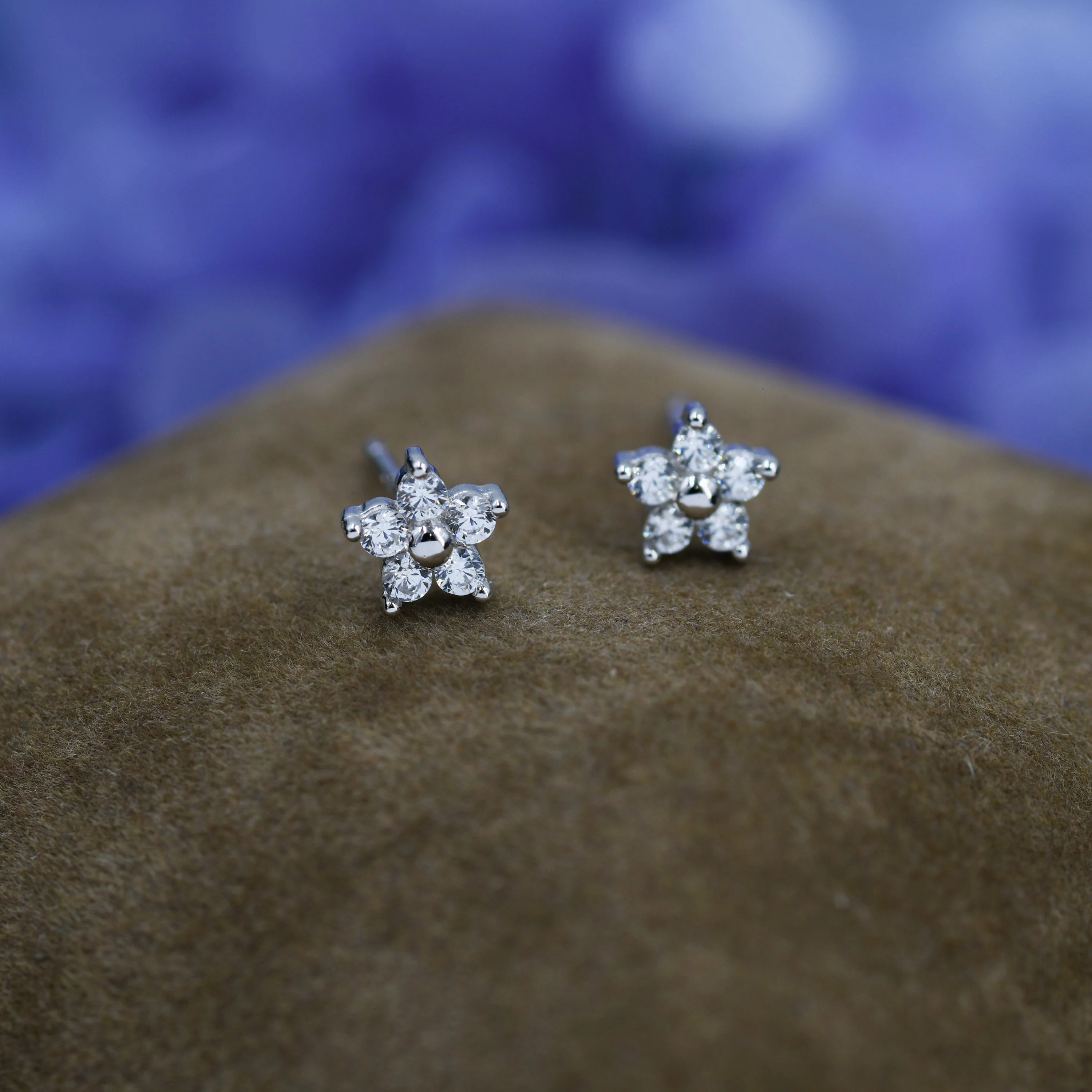 Tiny Flower CZ Stud Earrings in Sterling Silver, Forget Me Not Floral CZ Earrings, Silver, Gold and Rose Gold, Flower CZ Earrings - Image 4