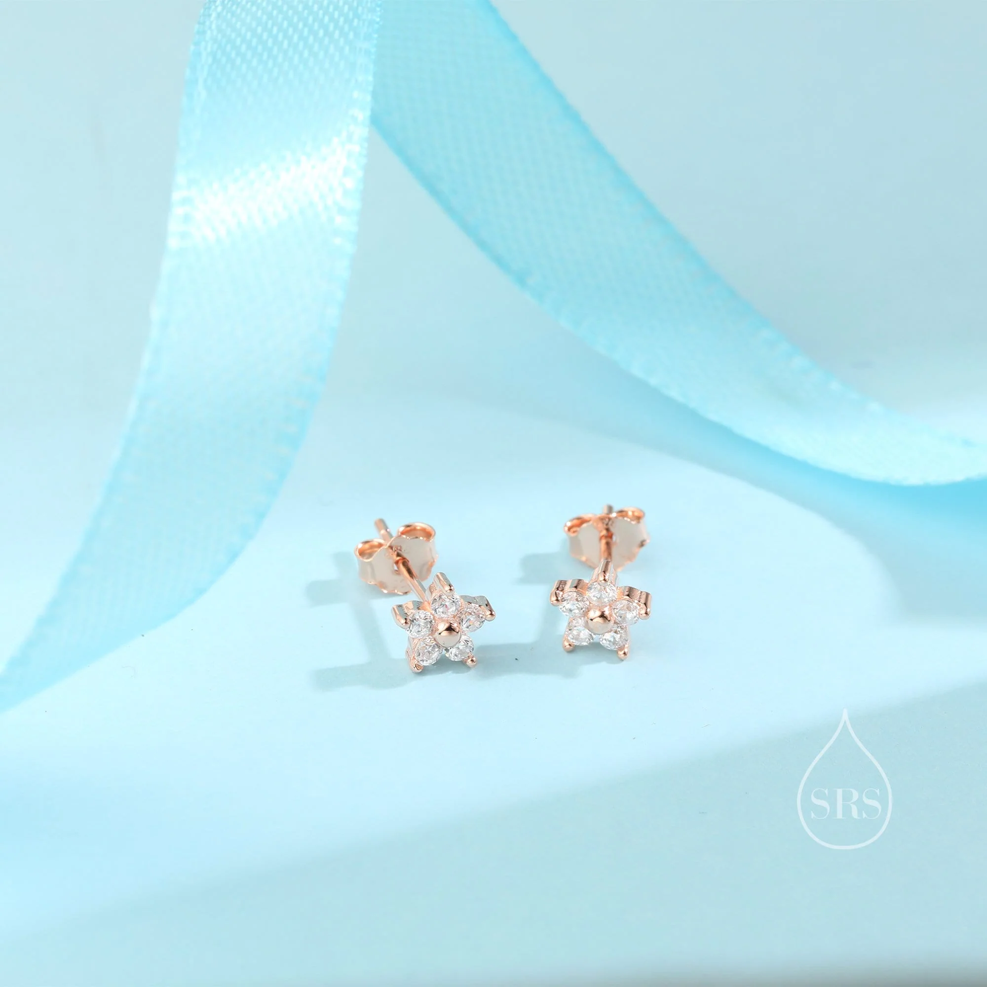 Tiny Flower CZ Stud Earrings in Sterling Silver, Forget Me Not Floral CZ Earrings, Silver, Gold and Rose Gold, Flower CZ Earrings - Image 7