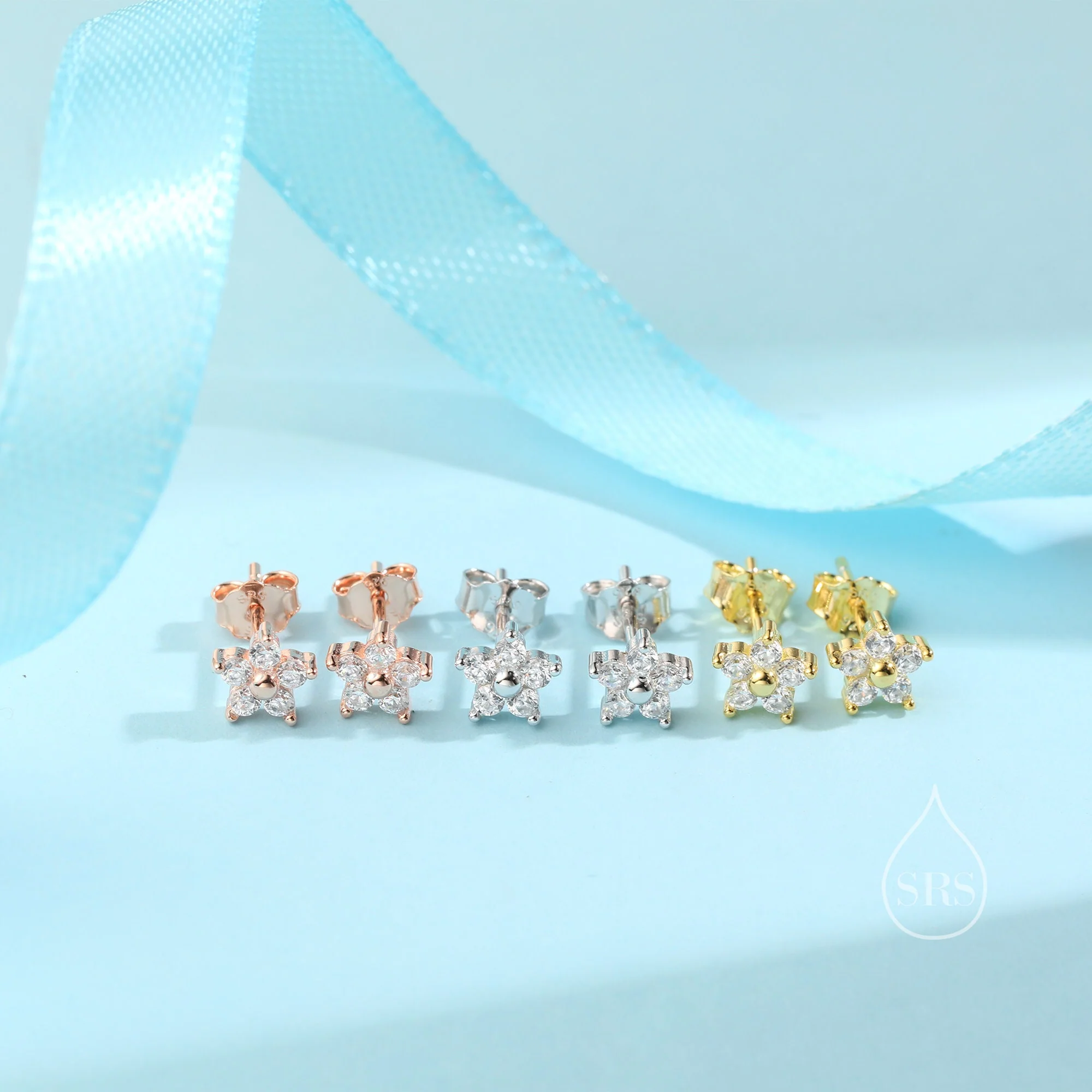 Tiny Flower CZ Stud Earrings in Sterling Silver, Forget Me Not Floral CZ Earrings, Silver, Gold and Rose Gold, Flower CZ Earrings - Image 8