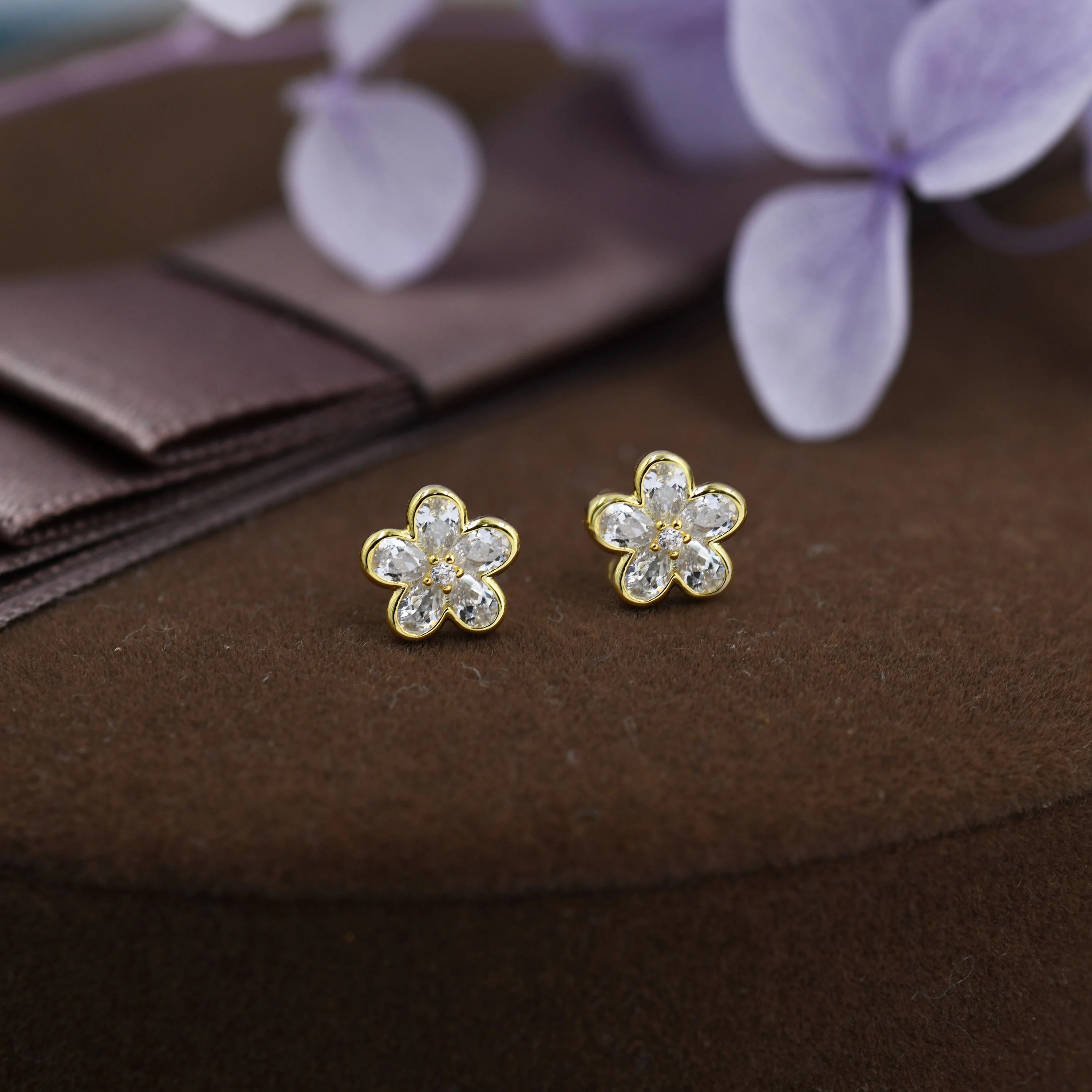 Tiny Flower CZ Stud Earrings in Sterling Silver, Forget Me Not Floral CZ Earrings, Silver or Gold, Flower CZ Earrings, Pear - Image 8