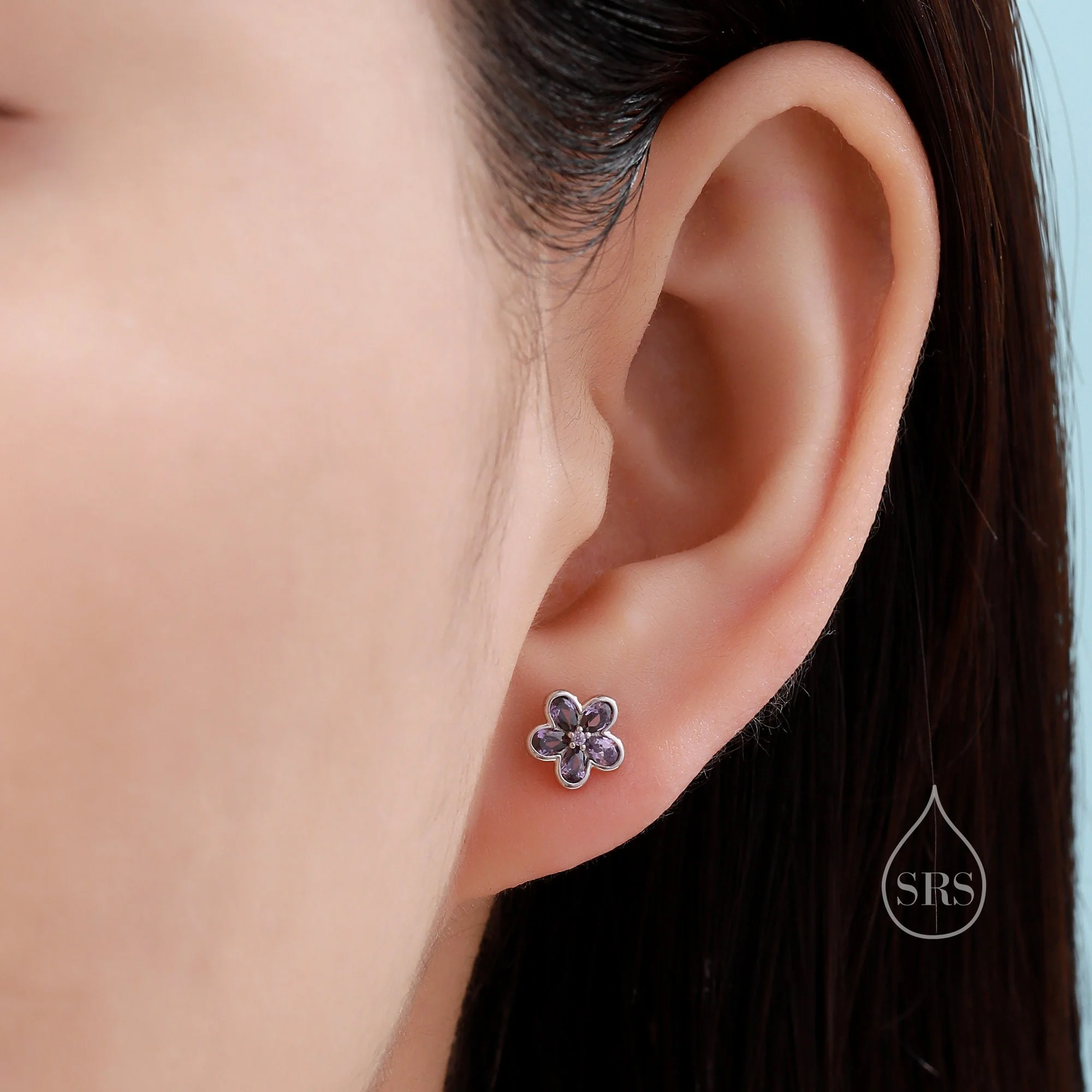 Tiny Flower CZ Stud Earrings in Sterling Silver, Forget Me Not Floral CZ Earrings, Silver or Gold, Flower CZ Earrings, Pear - Image 9