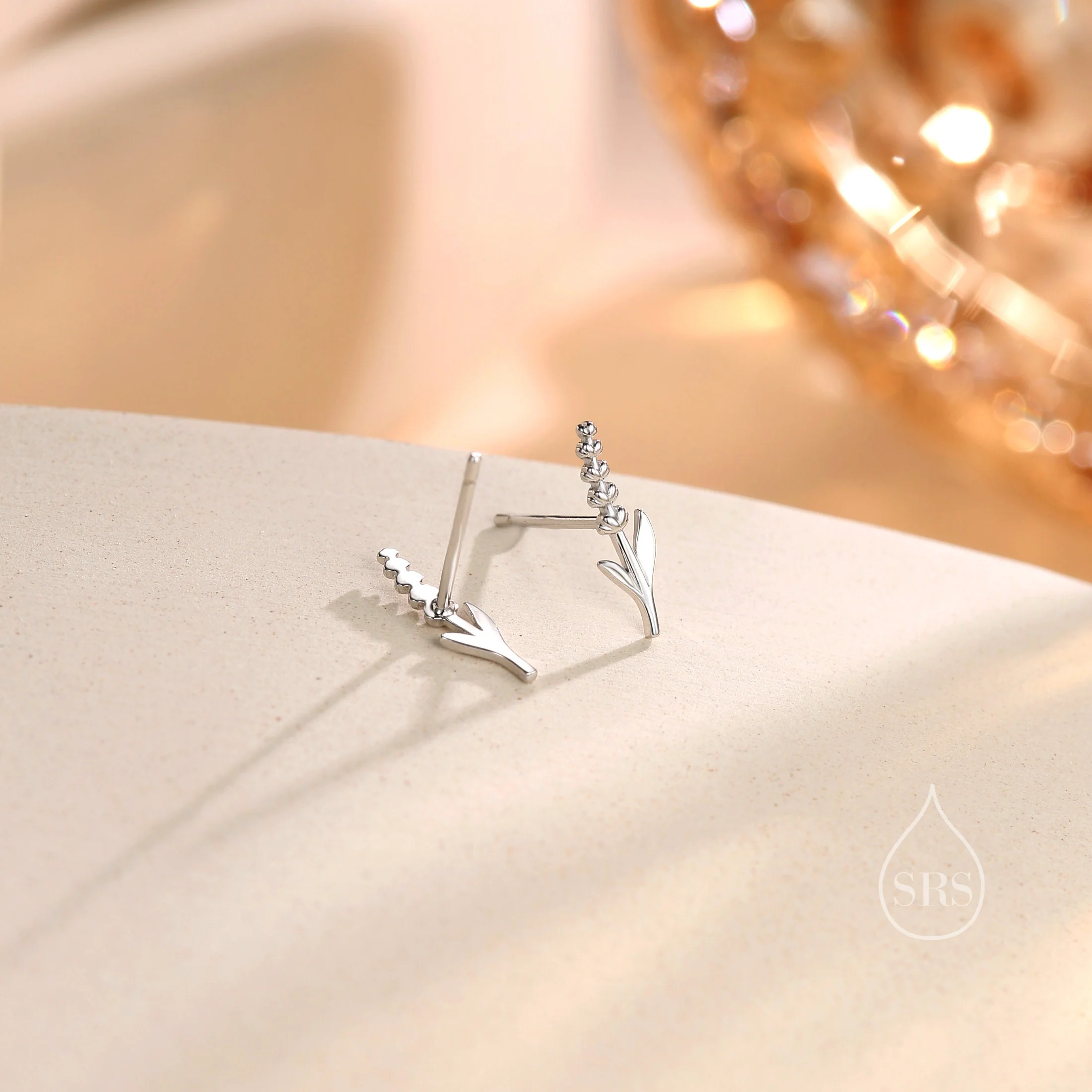 Extra Tiny Lavender Stud Earrings and Pendant Necklace in Sterling Silver, Silver or Gold or Rose Gold, Gift Set - Image 3