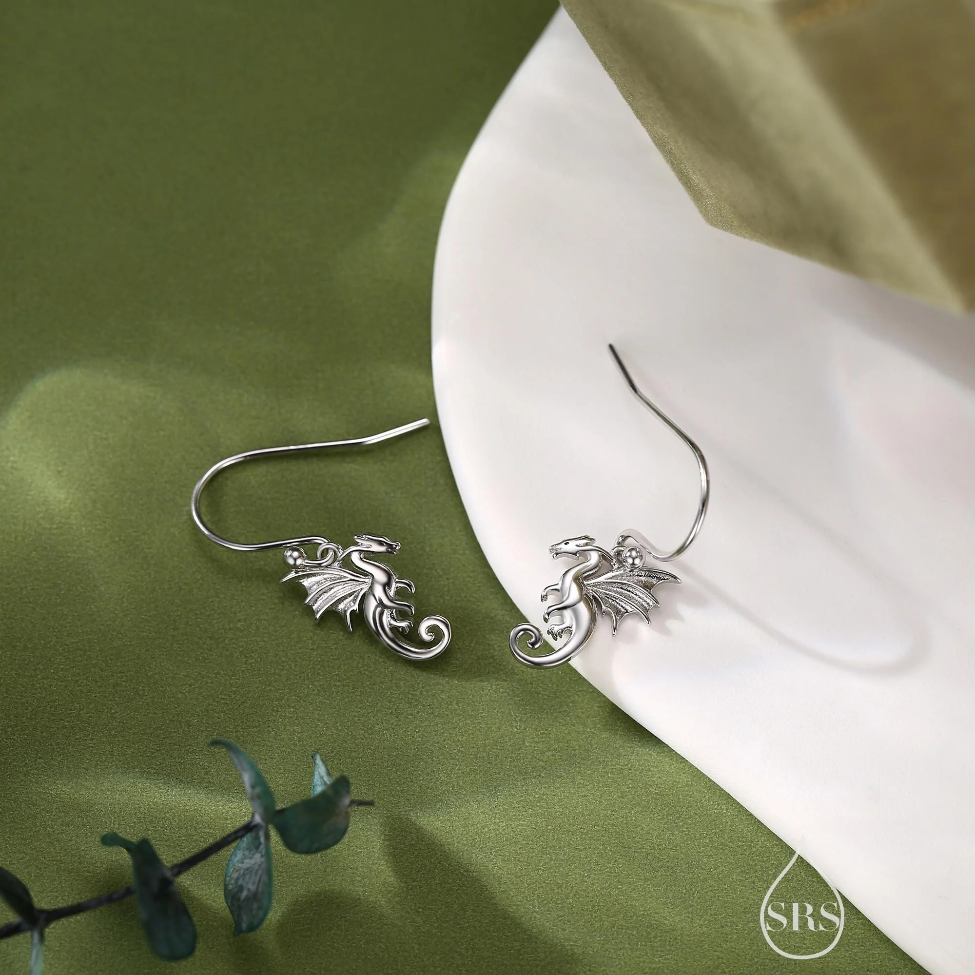 Tiny Flying Dragon Drop Hook Earrings in Sterling Silver, Silver or Gold or Rose Gold, Sterling Silver Flying Dragon Dangle Earrings - Image 4