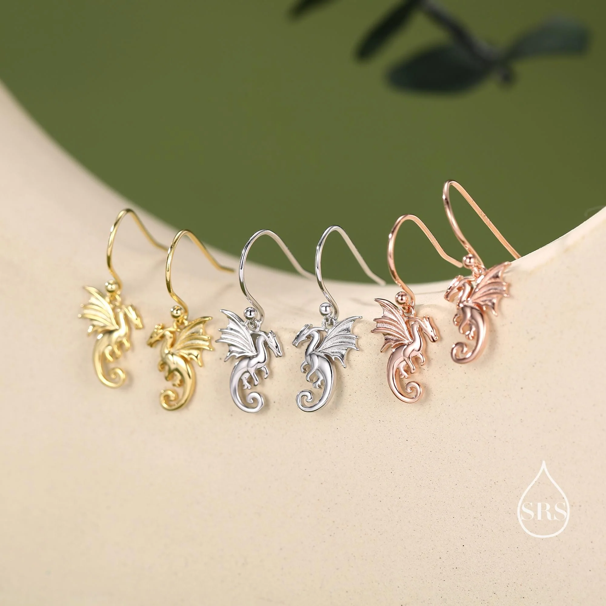 Tiny Flying Dragon Drop Hook Earrings in Sterling Silver, Silver or Gold or Rose Gold, Sterling Silver Flying Dragon Dangle Earrings - Image 7
