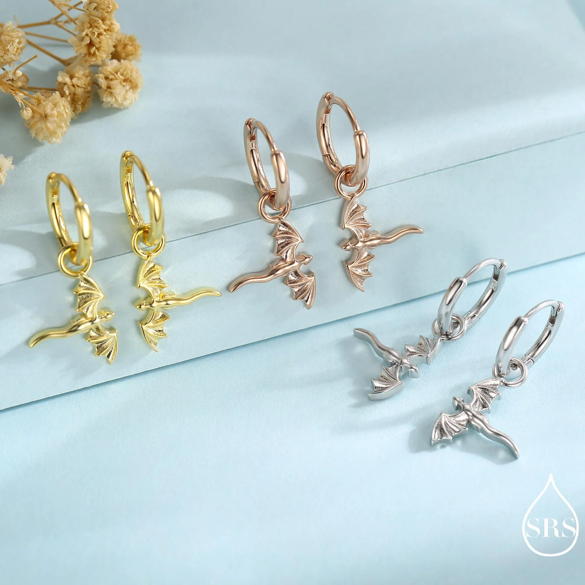Tiny Flying Dragon Huggie Hoop in Sterling Silver, Silver, Gold or Rose Gold, Dagon Dangle Hoop Earrings, Detachable and Interchangeable - Image 7