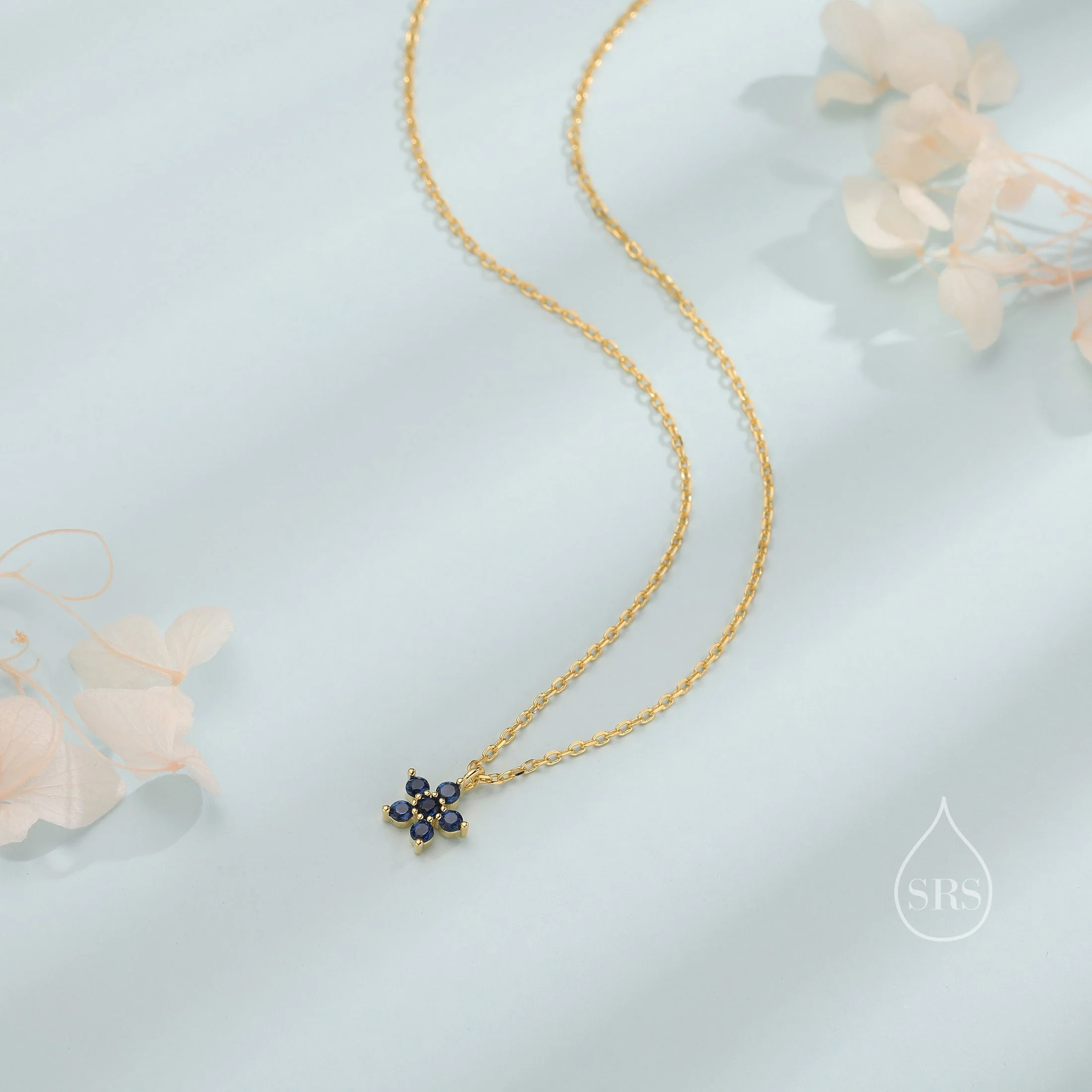 Extra Tiny Forget Me Not Flower CZ Necklace in Sterling Silver, Silver or Gold, Various Colours, Tiny CZ Flower Pendant - Image 8