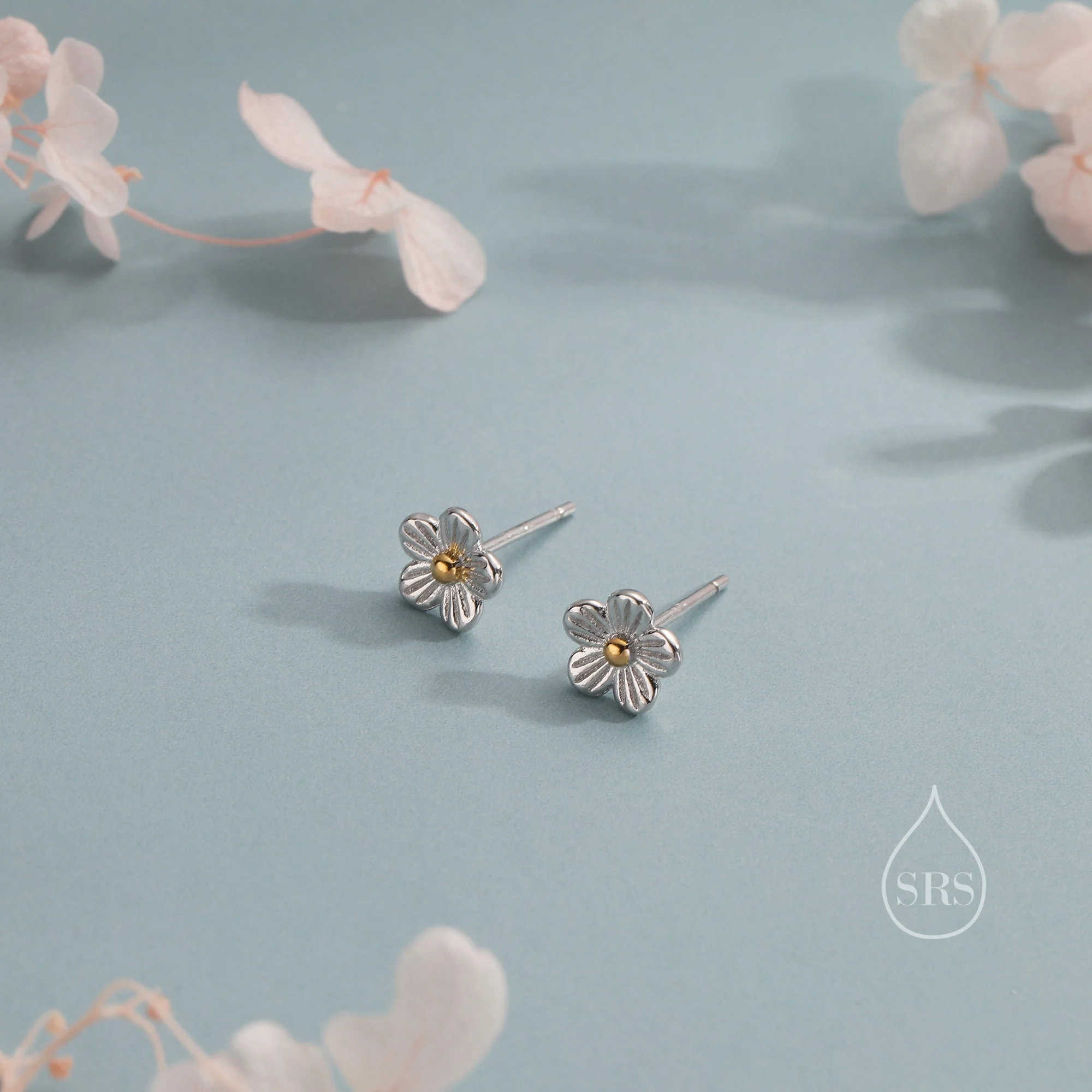 Tiny Forget Me Not Flower Stud Earrings in Sterling Silver, Tiny Flower Earrings, Small Daisy Earrings, Forget-me-not Stud - Image 4