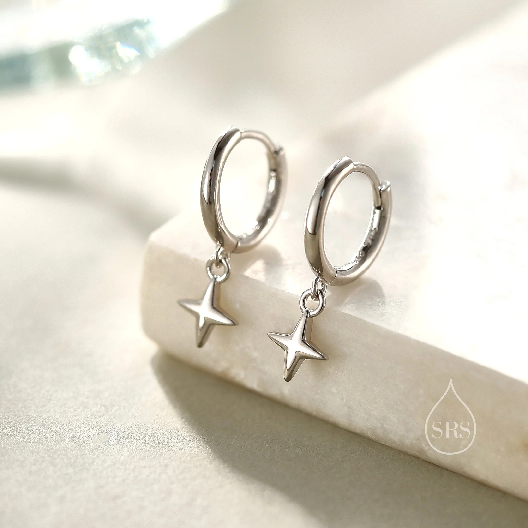 Tiny Four Point Star Huggie Hoop Earrings in Sterling Silver, Silver, Gold or Rose Gold, North Star Earrings, Sunburst Earrings, Celestial - Image 6