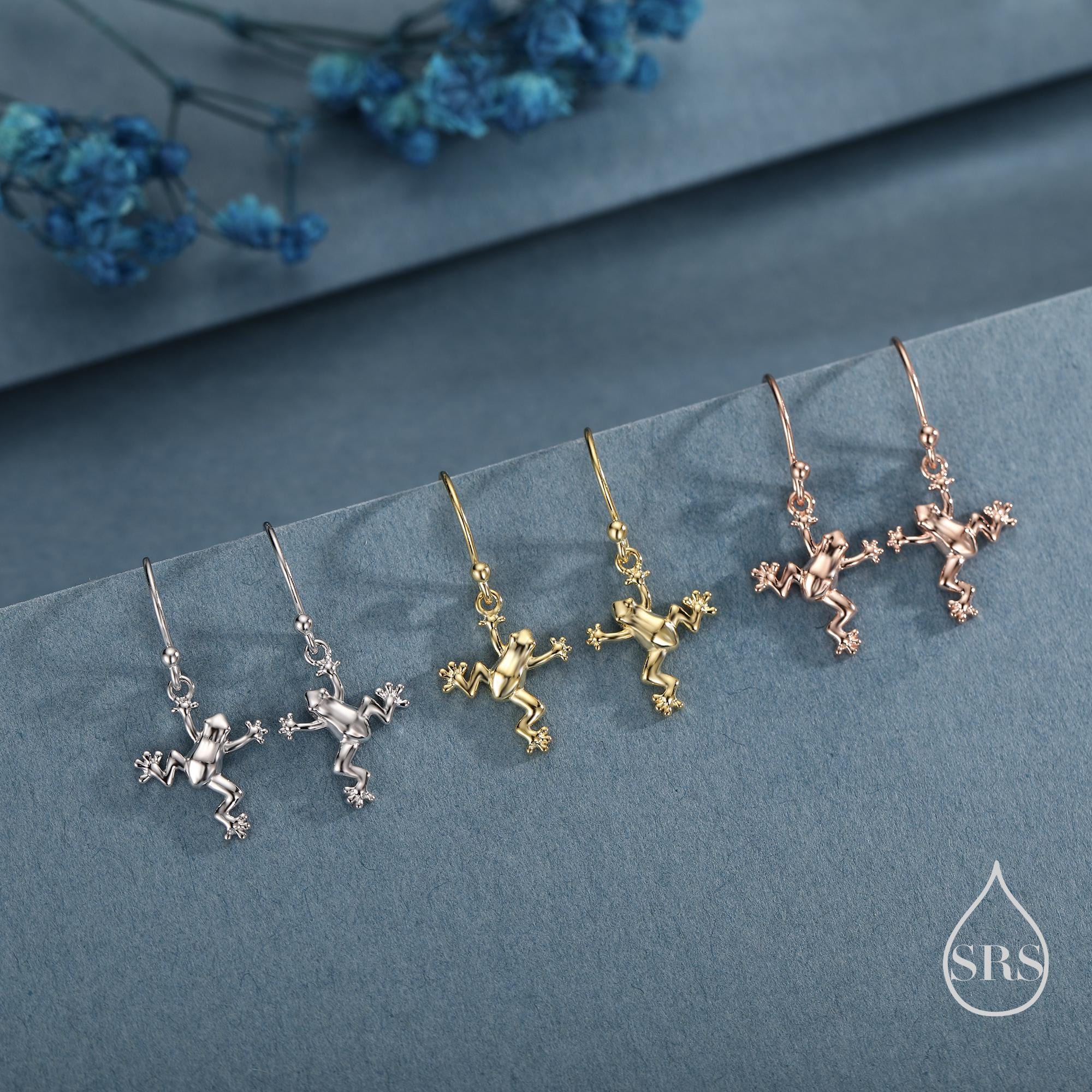 Tiny Frog Drop Hook Earrings in Sterling Silver, Tree Frog Earrings, Silver or Gold or Rose Gold, Rain Forest Frog Nature Inspired - Image 6