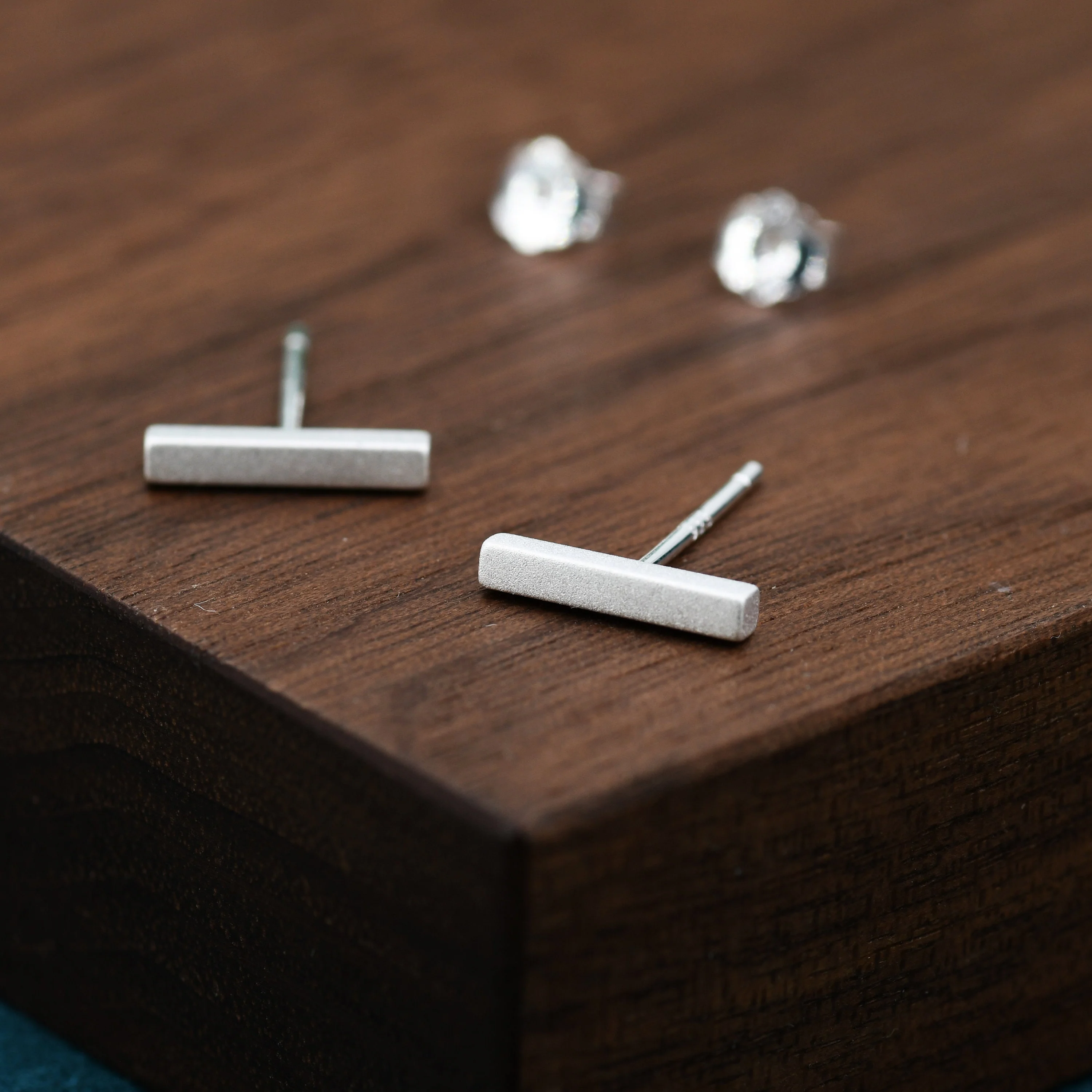 Tiny Frosted Bar Stud Earrings in Sterling Silver, Textured Bar Earrings in Sterling Silver, 10mm Bar Earrings, Minimalist Earrings - Image 2