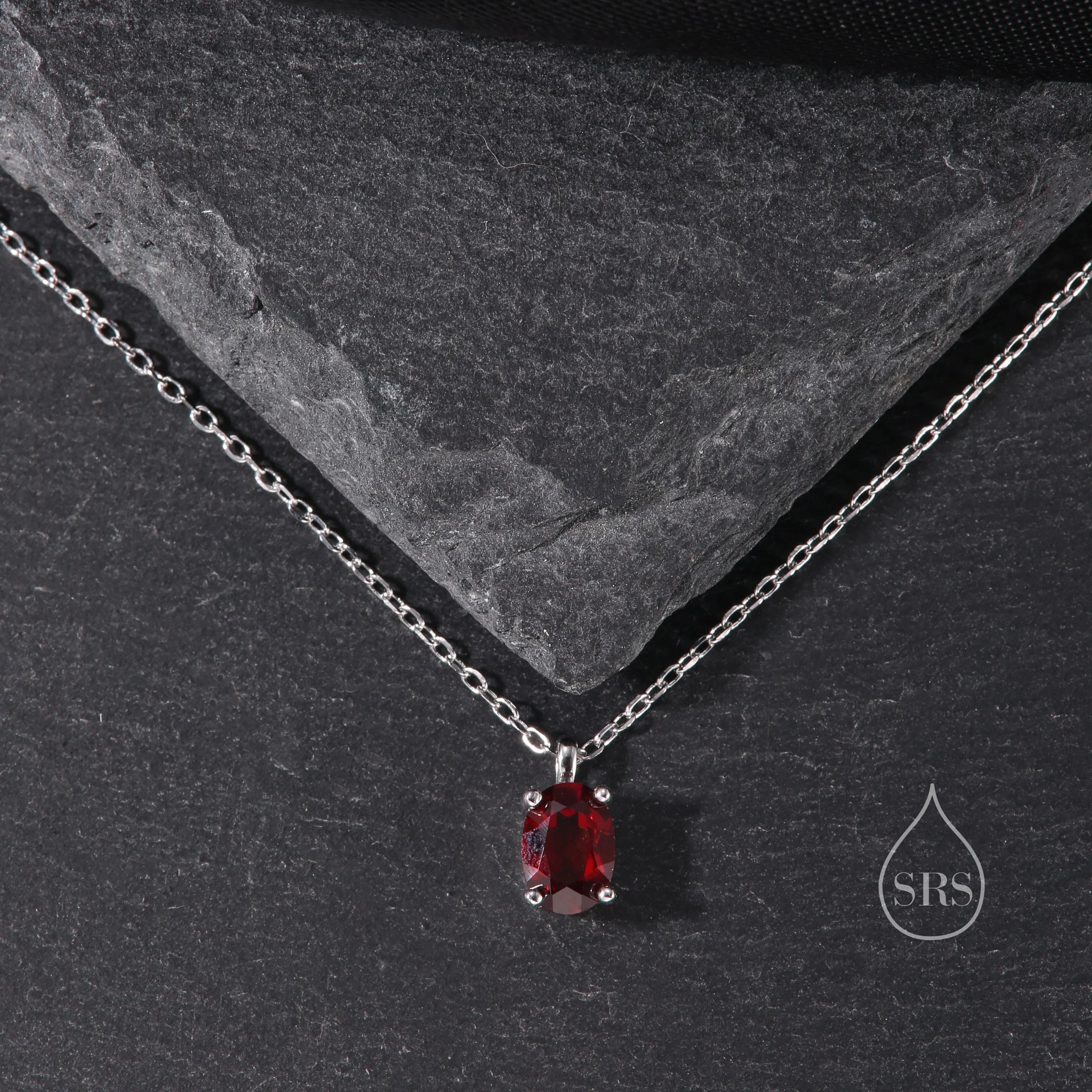 Tiny Genuine Garnet Crystal Oval Pendant Necklace in Sterling Silver, 5x7mm Tiny Oval Garnet Necklace, January Birthstone - Image 5