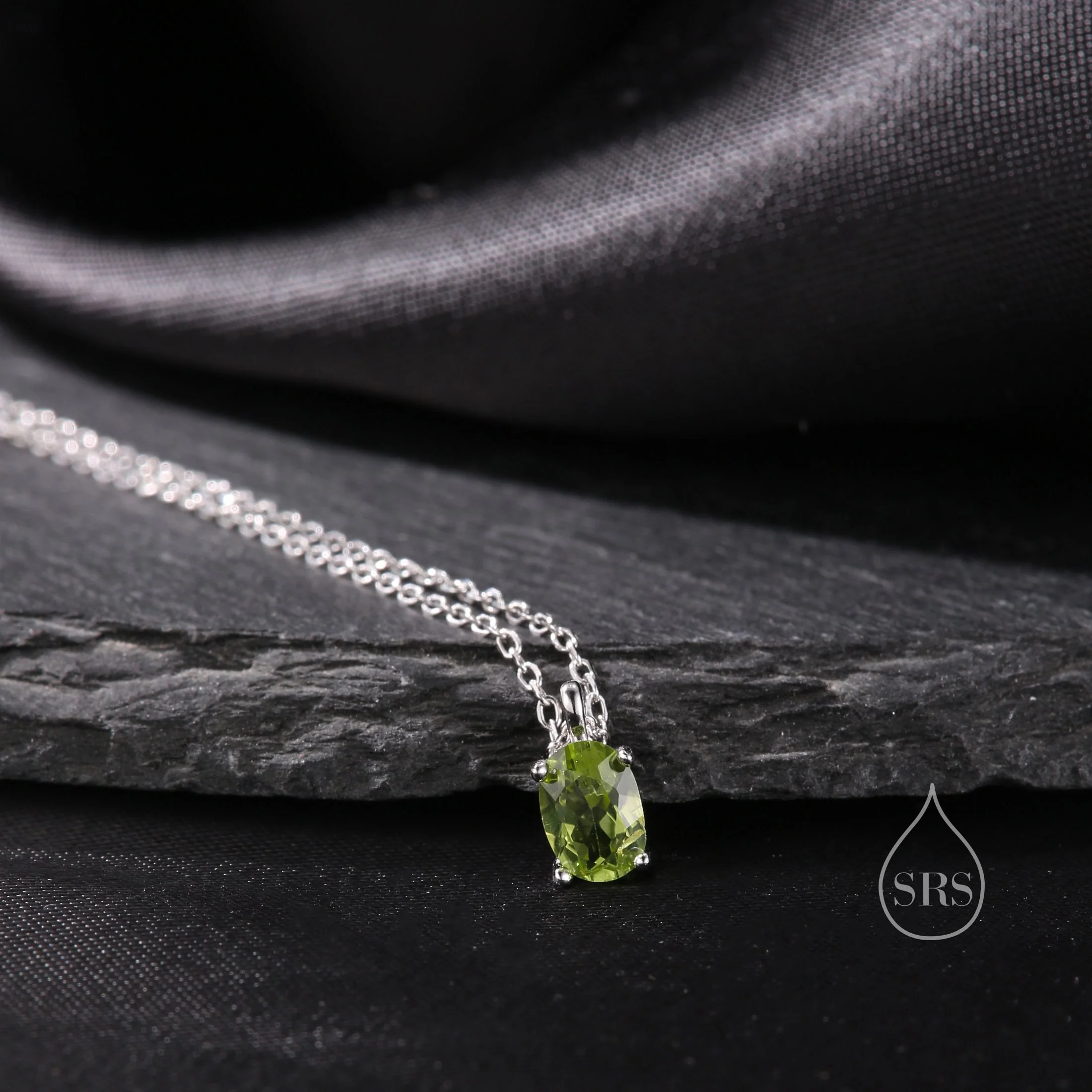 Tiny Genuine Peridot Crystal Oval Pendant Necklace in Sterling Silver, 5x7mm Tiny Oval Natural Peridot Necklace, August Birthstone - Image 2