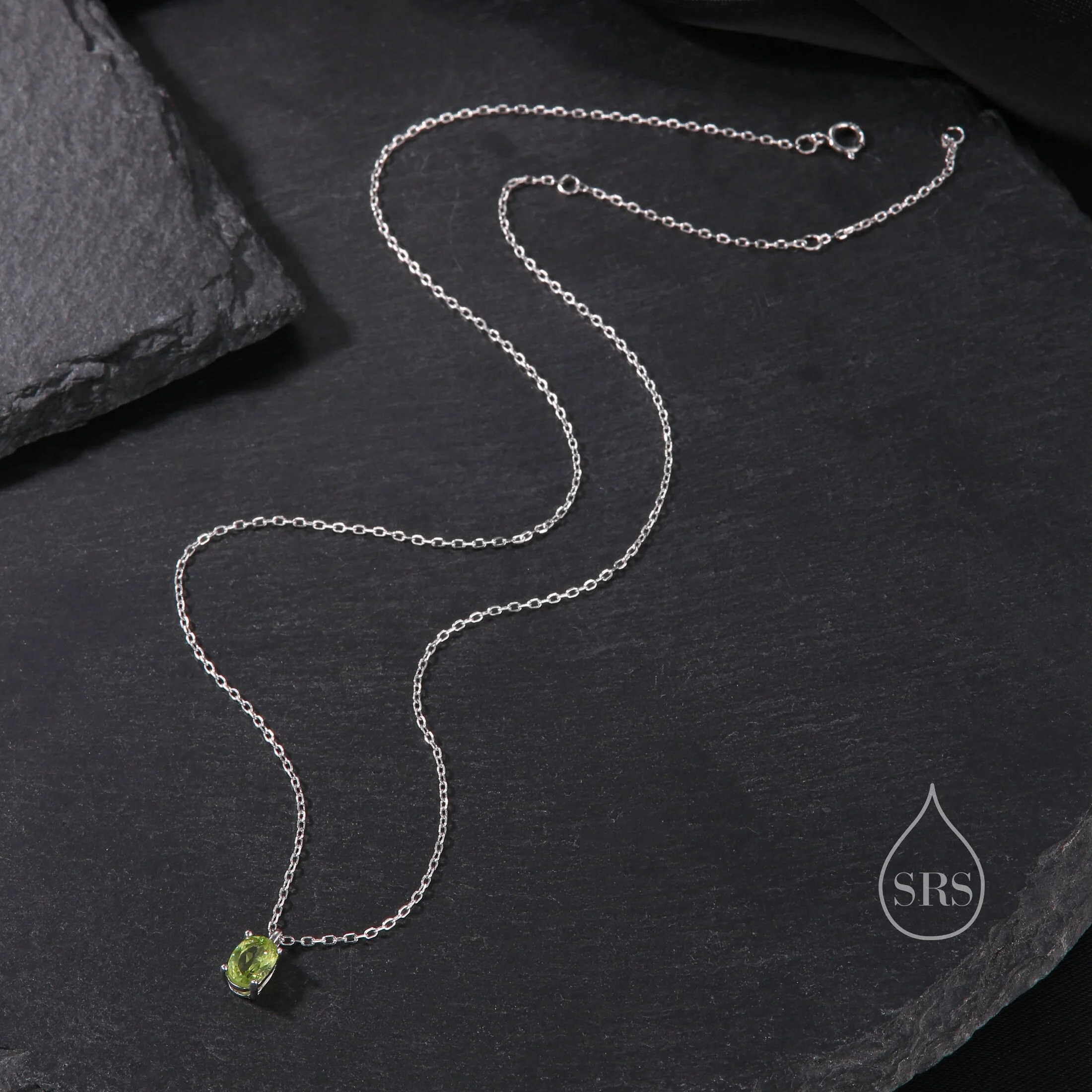 Tiny Genuine Peridot Crystal Oval Pendant Necklace in Sterling Silver, 5x7mm Tiny Oval Natural Peridot Necklace, August Birthstone - Image 3