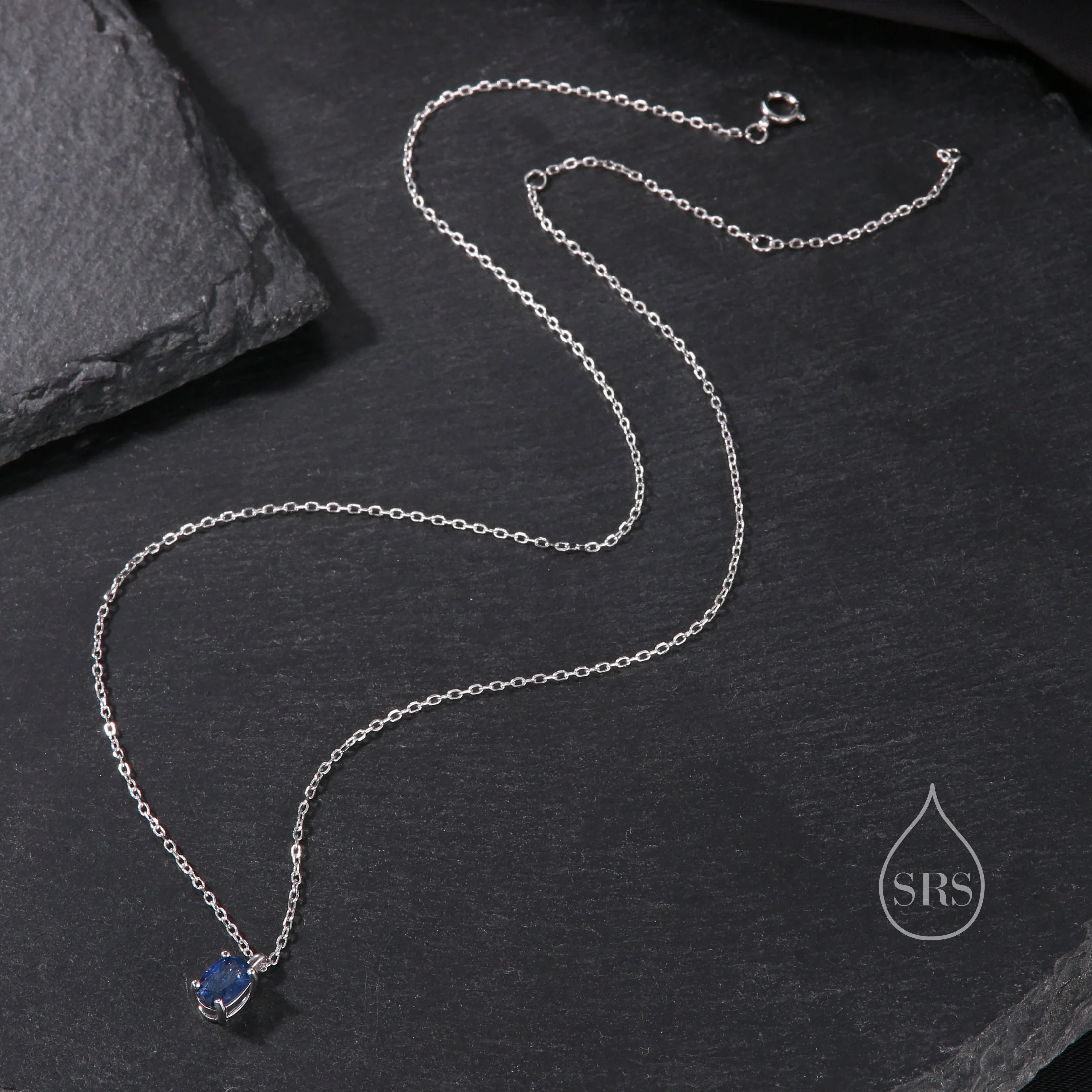 Tiny Genuine Raw Sapphire Crystal Oval Pendant Necklace in Sterling Silver, 5x7mm Tiny Oval Natural Sapphire Necklace, September Birthstone - Image 5