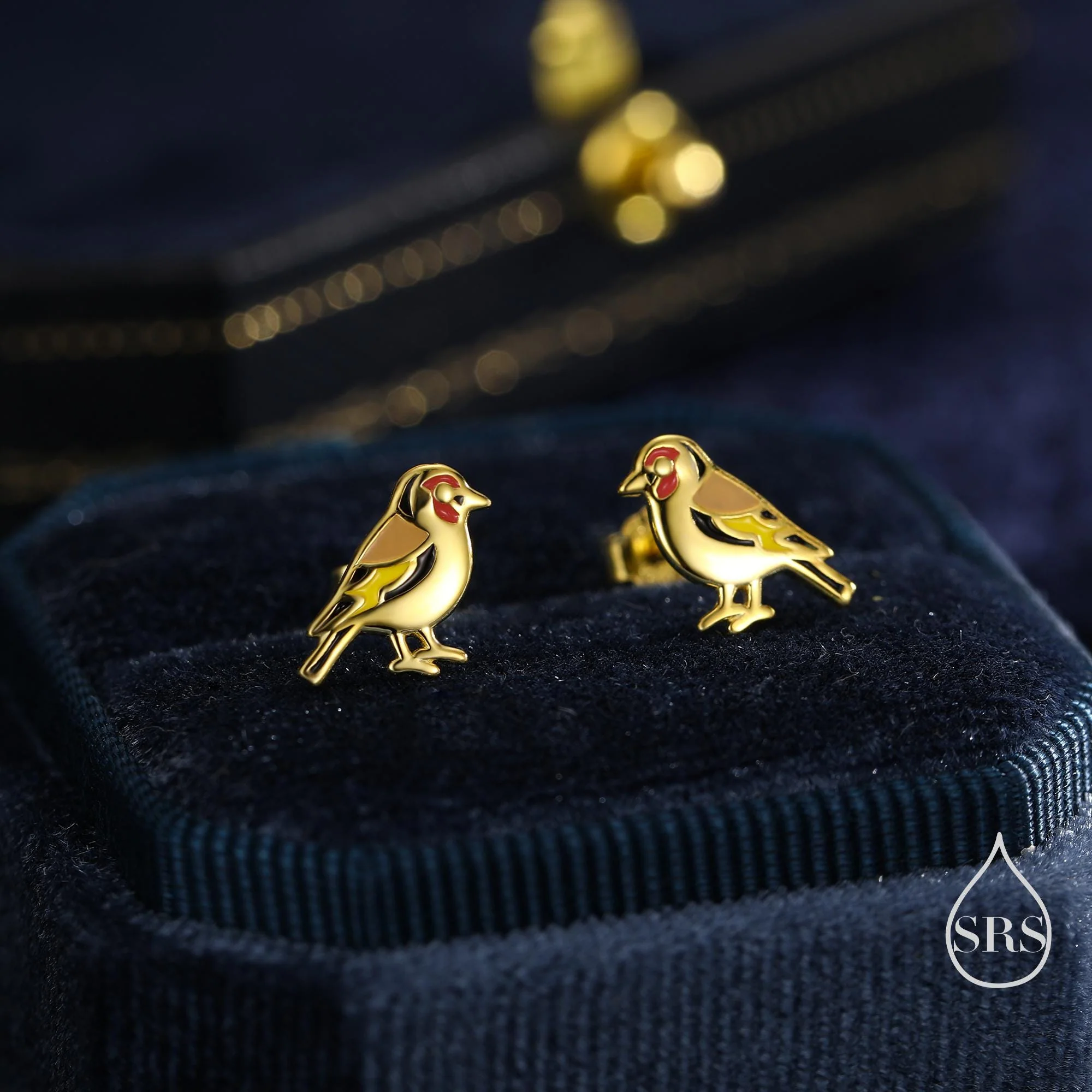 Tiny Goldfinch Bird Stud Earrings in Sterling Silver, Silver or Gold, Enamel Bird Earrings, Nature Inspired Animal Earrings - Image 2