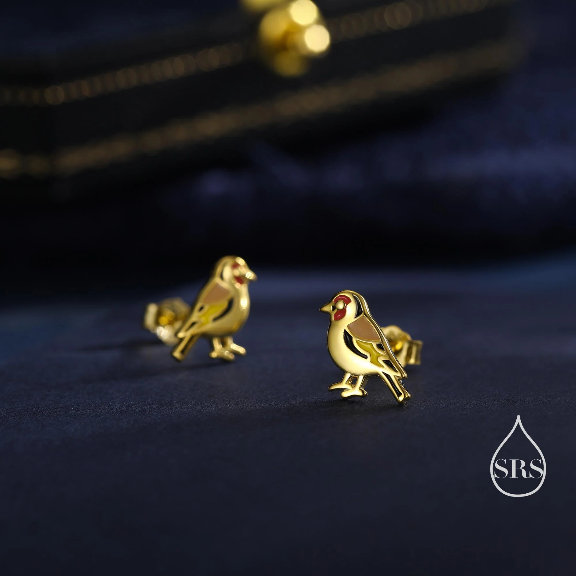 Tiny Goldfinch Bird Stud Earrings in Sterling Silver, Silver or Gold, Enamel Bird Earrings, Nature Inspired Animal Earrings - Image 3