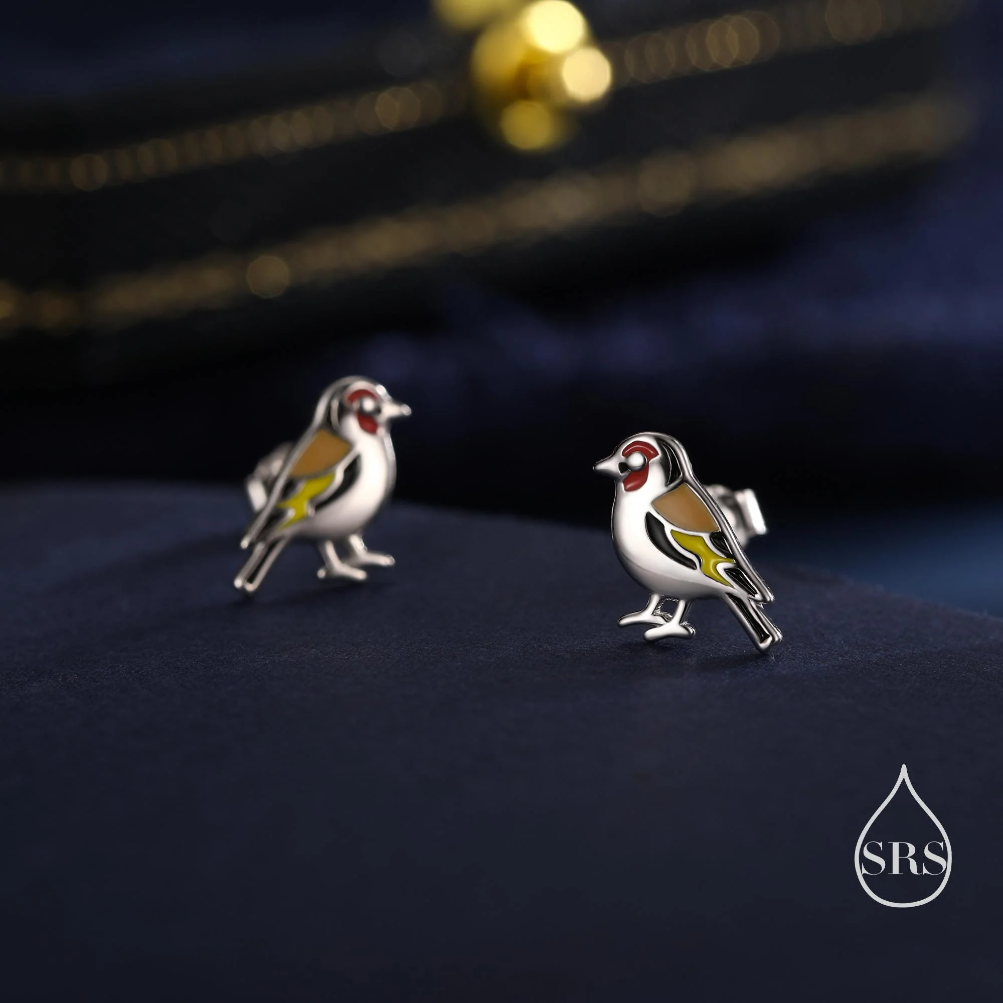 Tiny Goldfinch Bird Stud Earrings in Sterling Silver, Silver or Gold, Enamel Bird Earrings, Nature Inspired Animal Earrings - Image 4