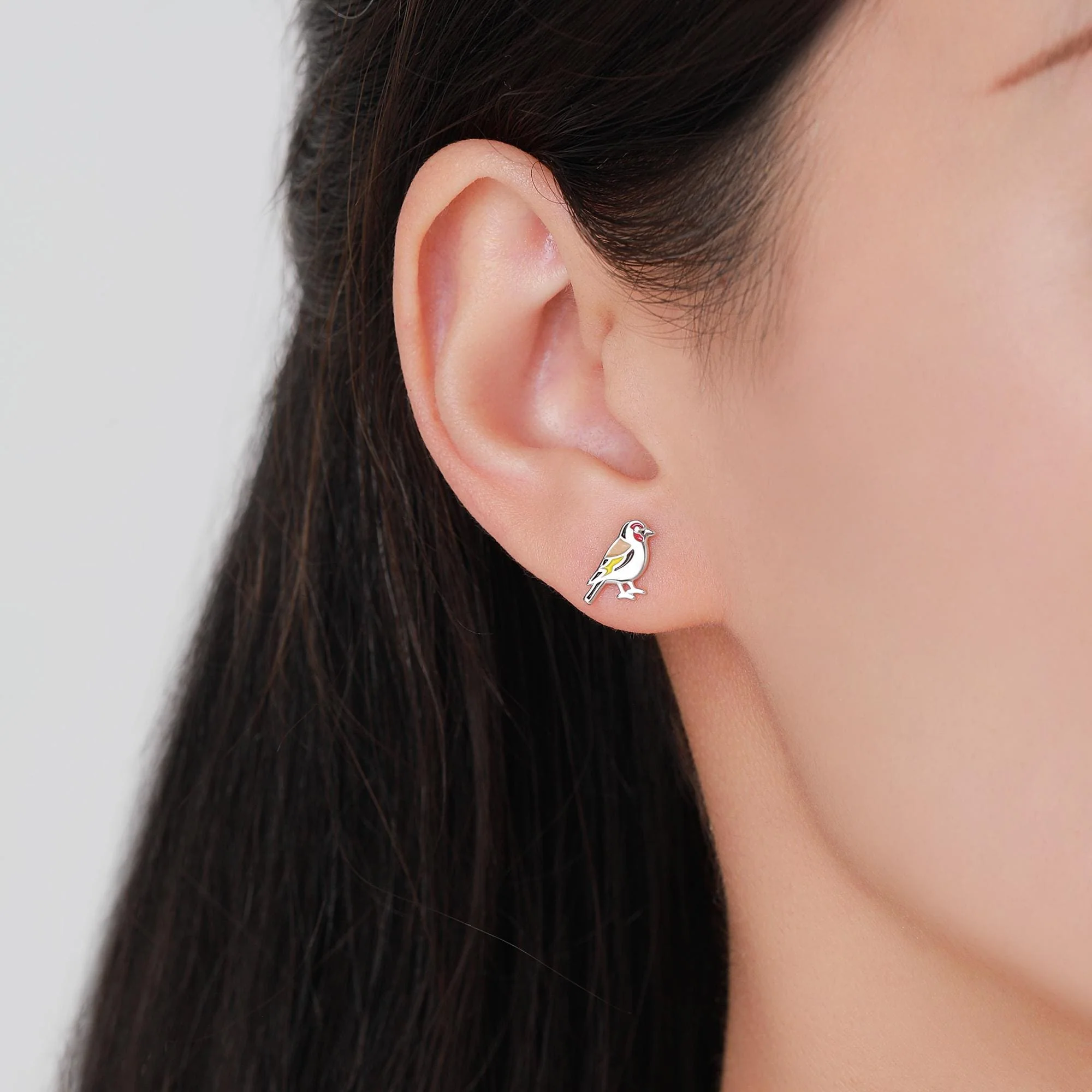 Tiny Goldfinch Bird Stud Earrings in Sterling Silver, Silver or Gold, Enamel Bird Earrings, Nature Inspired Animal Earrings - Image 7