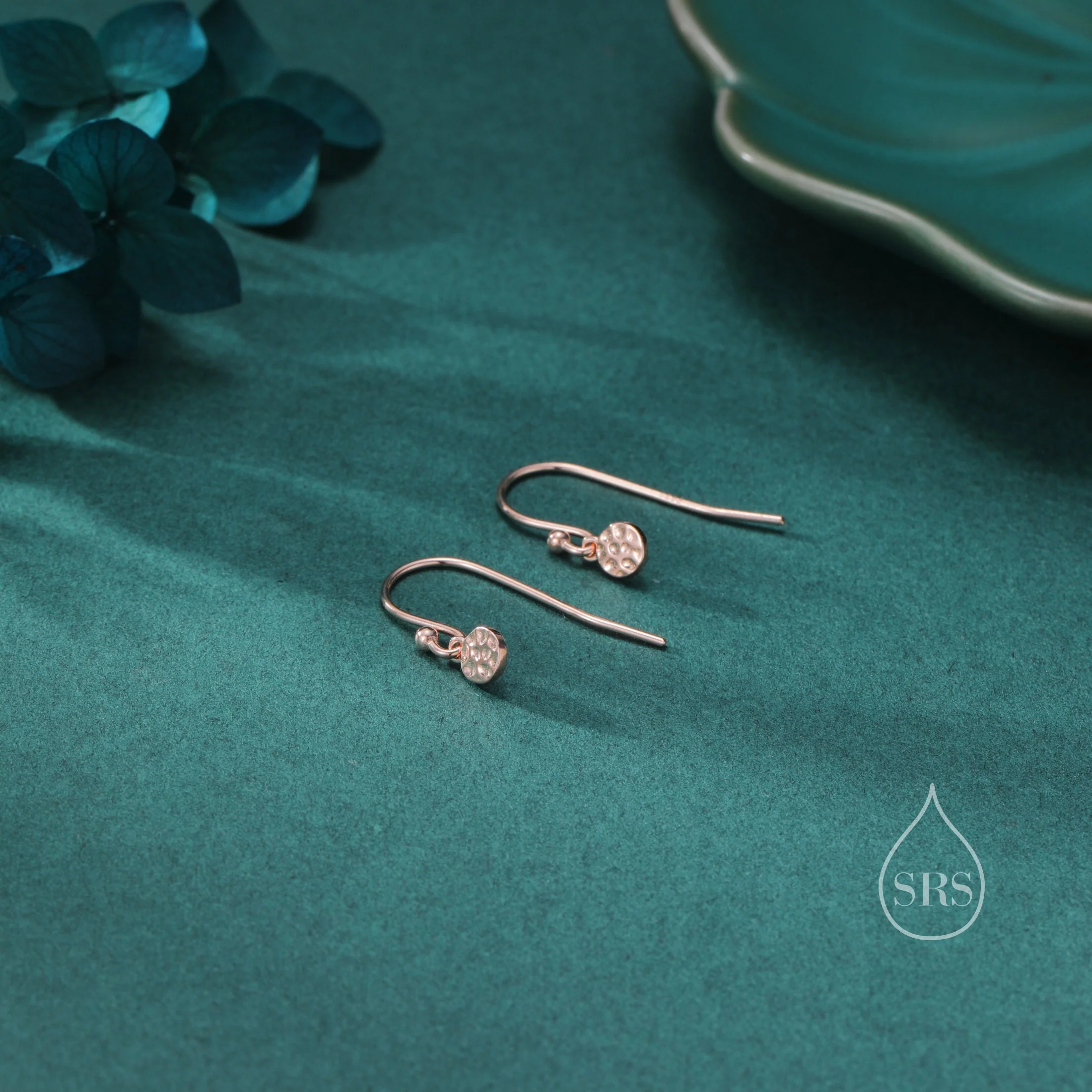 Tiny Hammered Disks Dangle Drop Earrings in Sterling Silver, Silver or Gold or Rose Gold, Minimalist Hammered Disk Earrings - Image 6