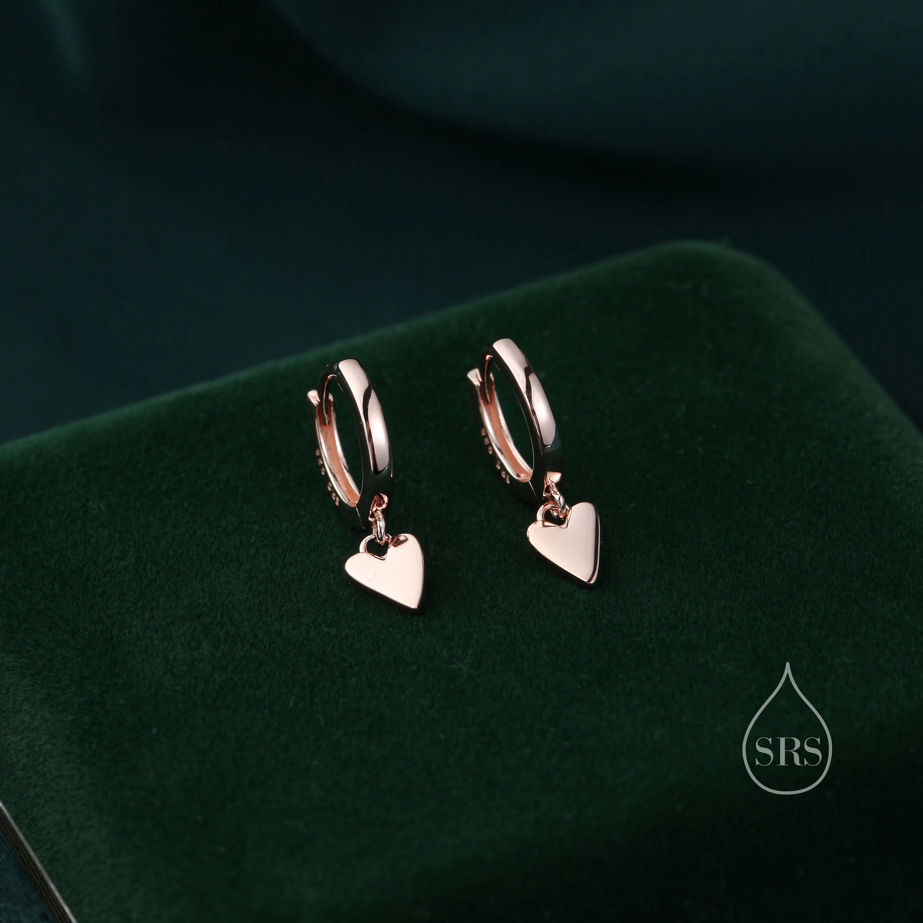 Tiny Heart Dangle Huggie Hoop in Sterling Silver, Silver or Gold or Rose Gold, Skinny Heart Earrings, Heart Huggie Hoops - Image 5