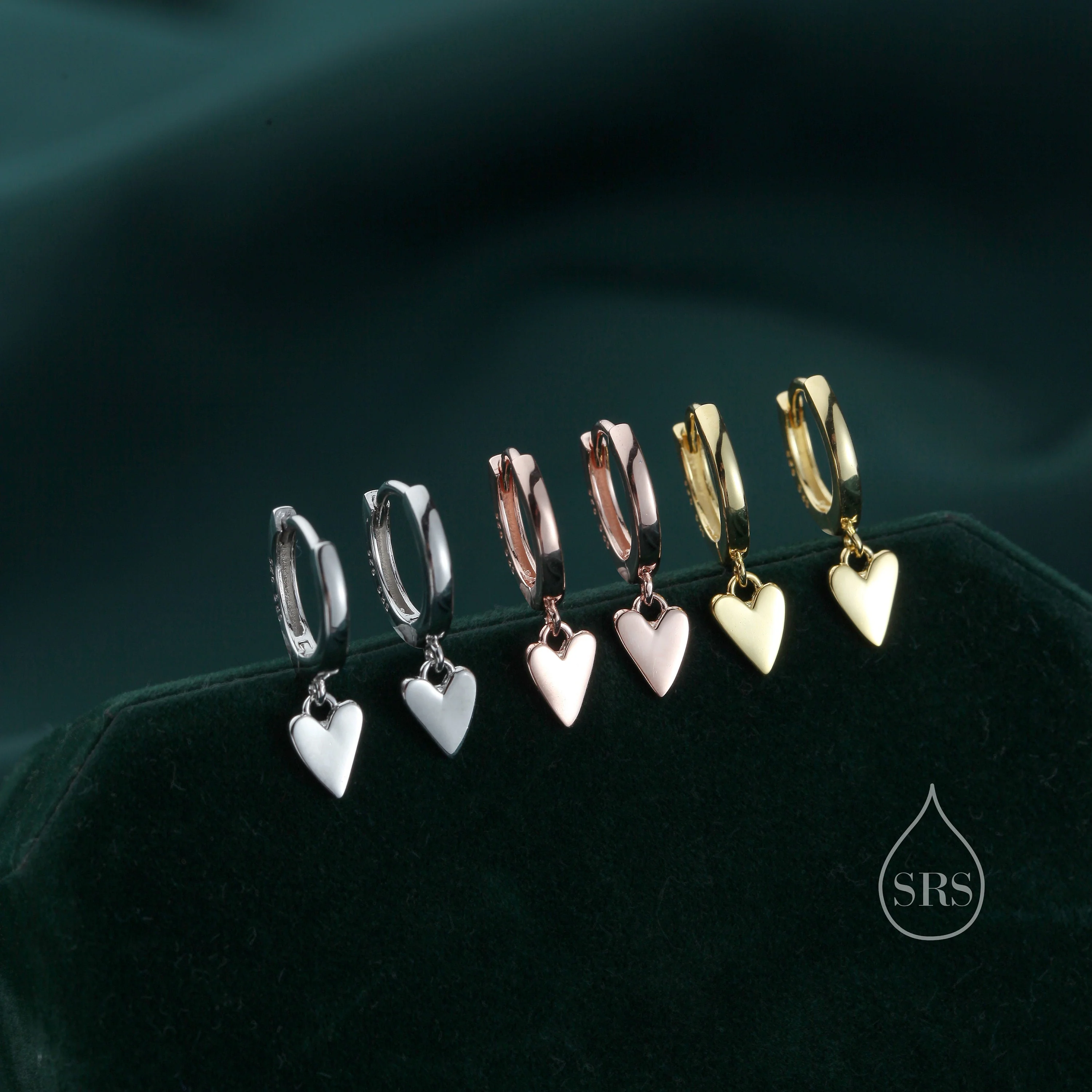 Tiny Heart Dangle Huggie Hoop in Sterling Silver, Silver or Gold or Rose Gold, Skinny Heart Earrings, Heart Huggie Hoops - Image 8