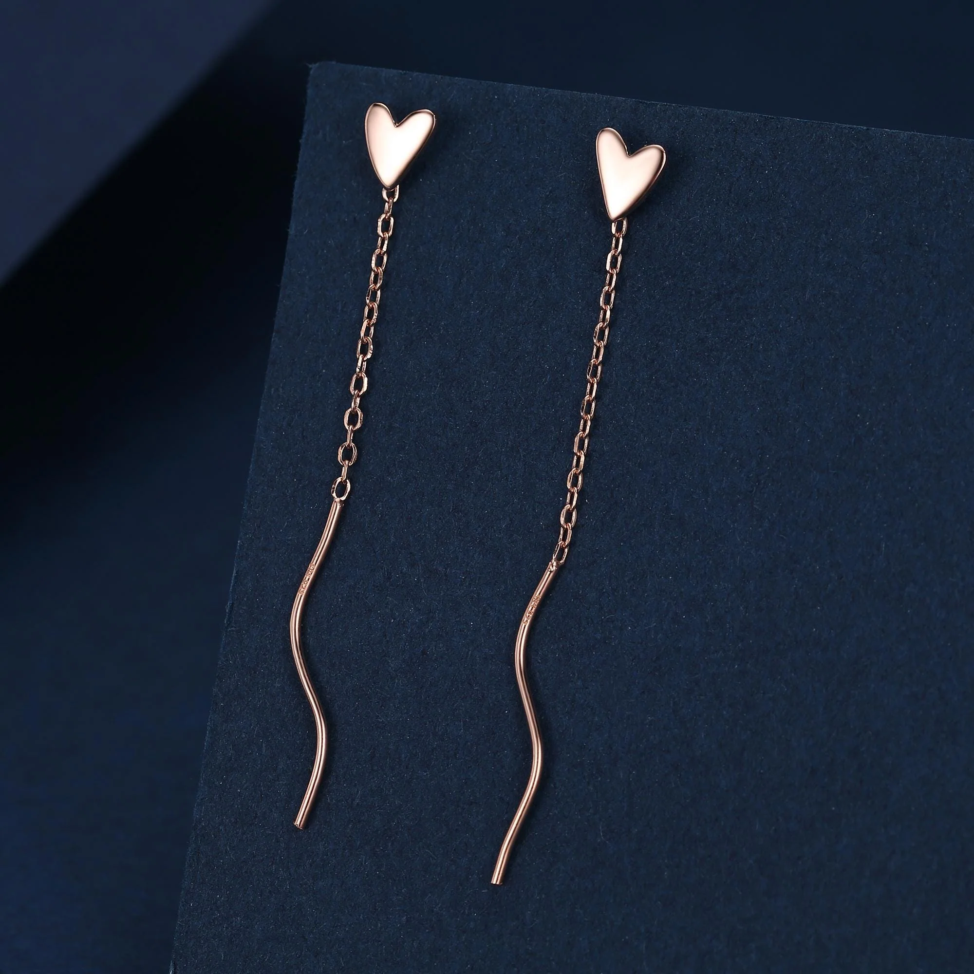 Tiny Heart Threader Earrings in Sterling Silver with Spiral Chains - Image 10