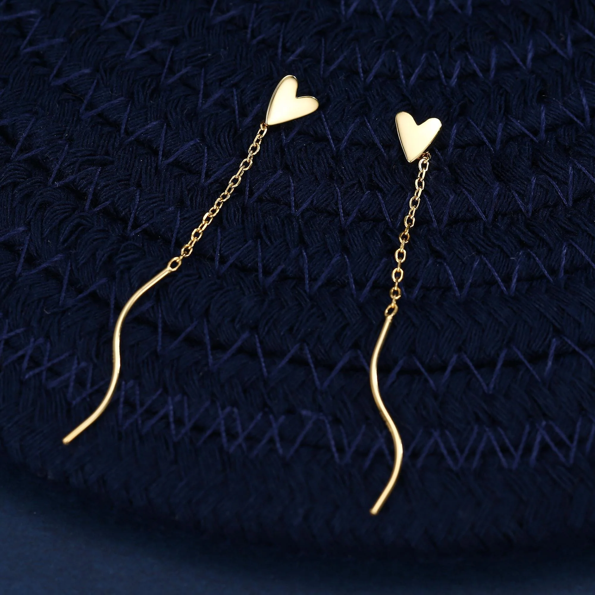 Tiny Heart Threader Earrings in Sterling Silver with Spiral Chains - Image 11