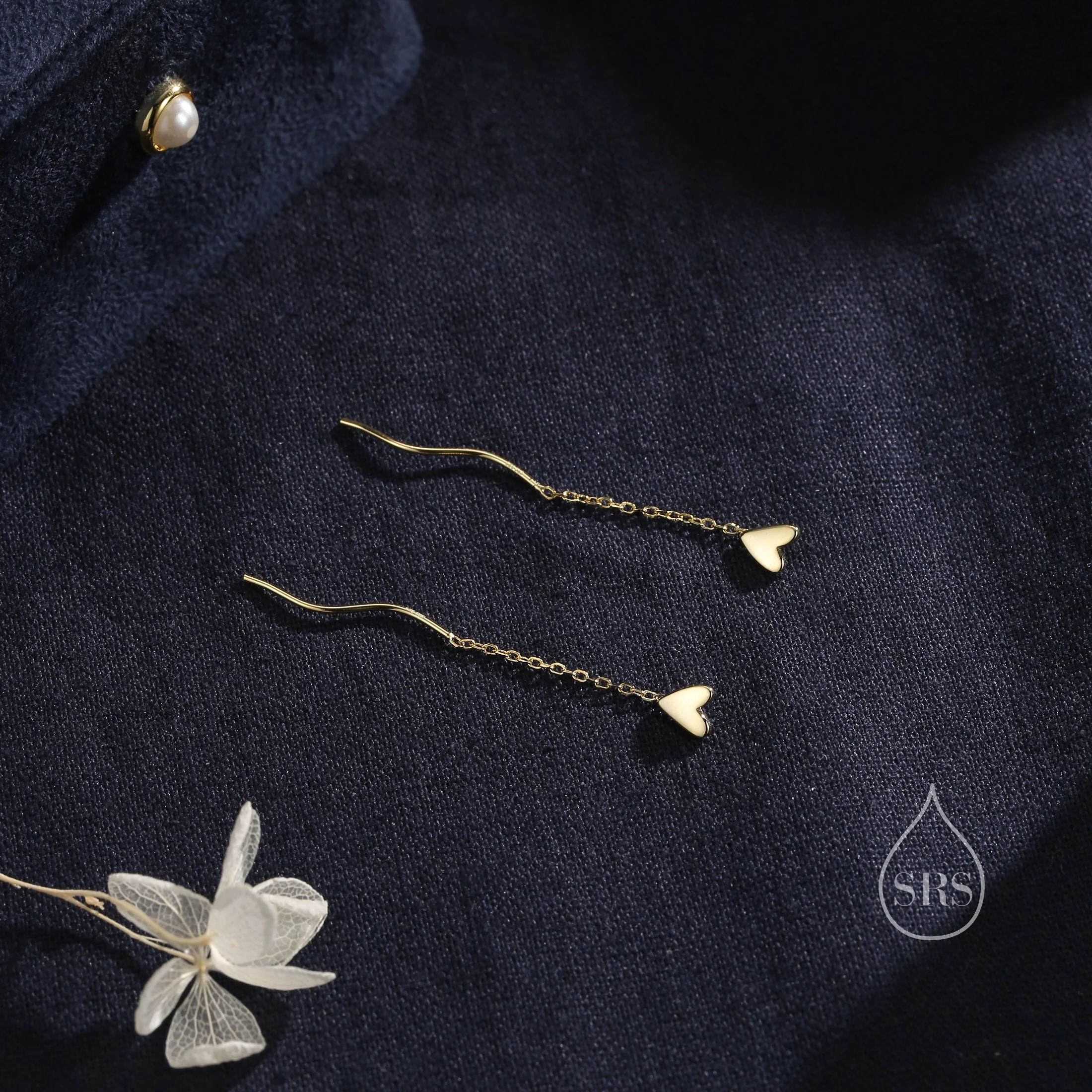 Tiny Heart Threader Earrings in Sterling Silver with Spiral Chains - Image 6