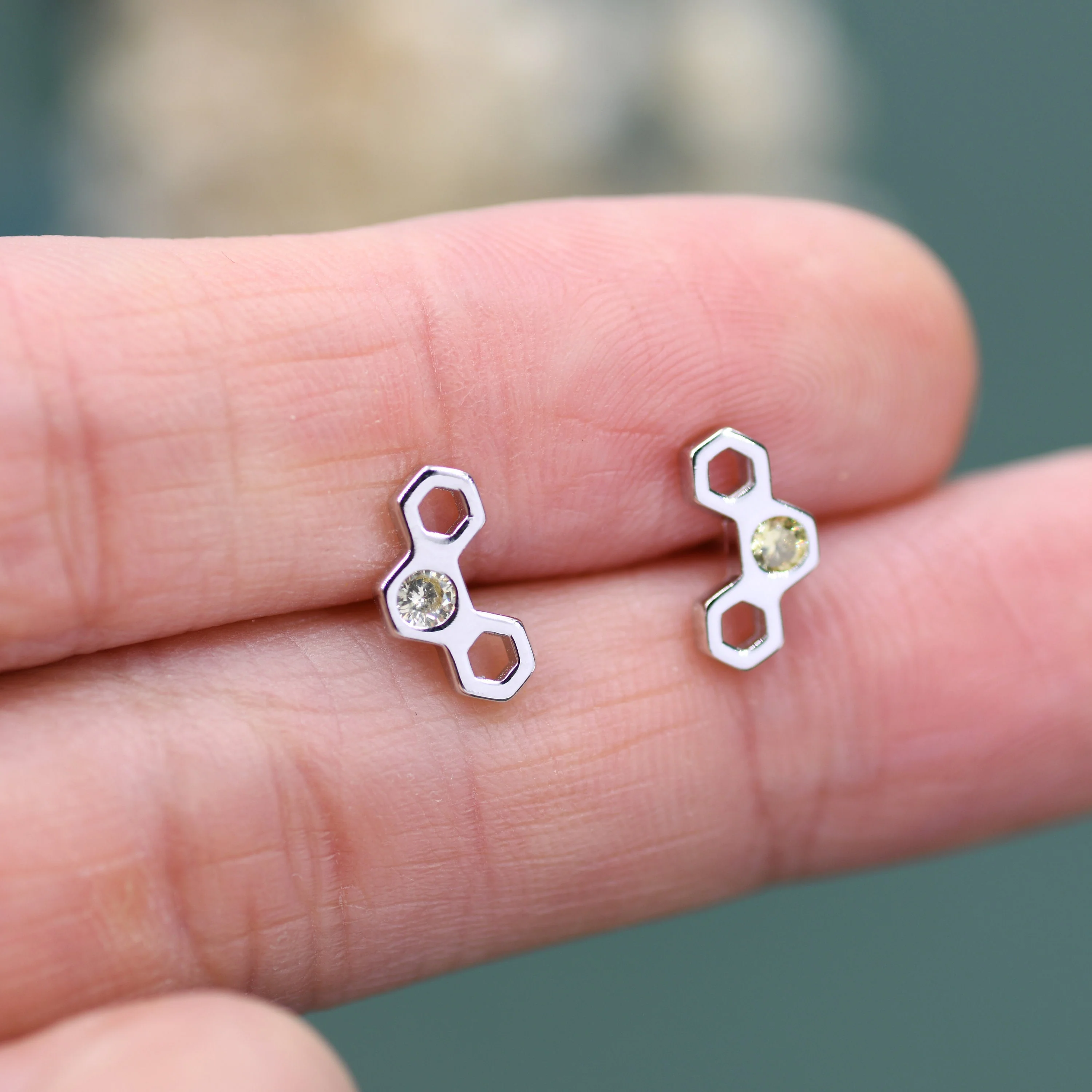 Tiny Honeycomb Stud Earrings in Sterling Silver, Silver or Gold,  Nature Inspired - Image 3