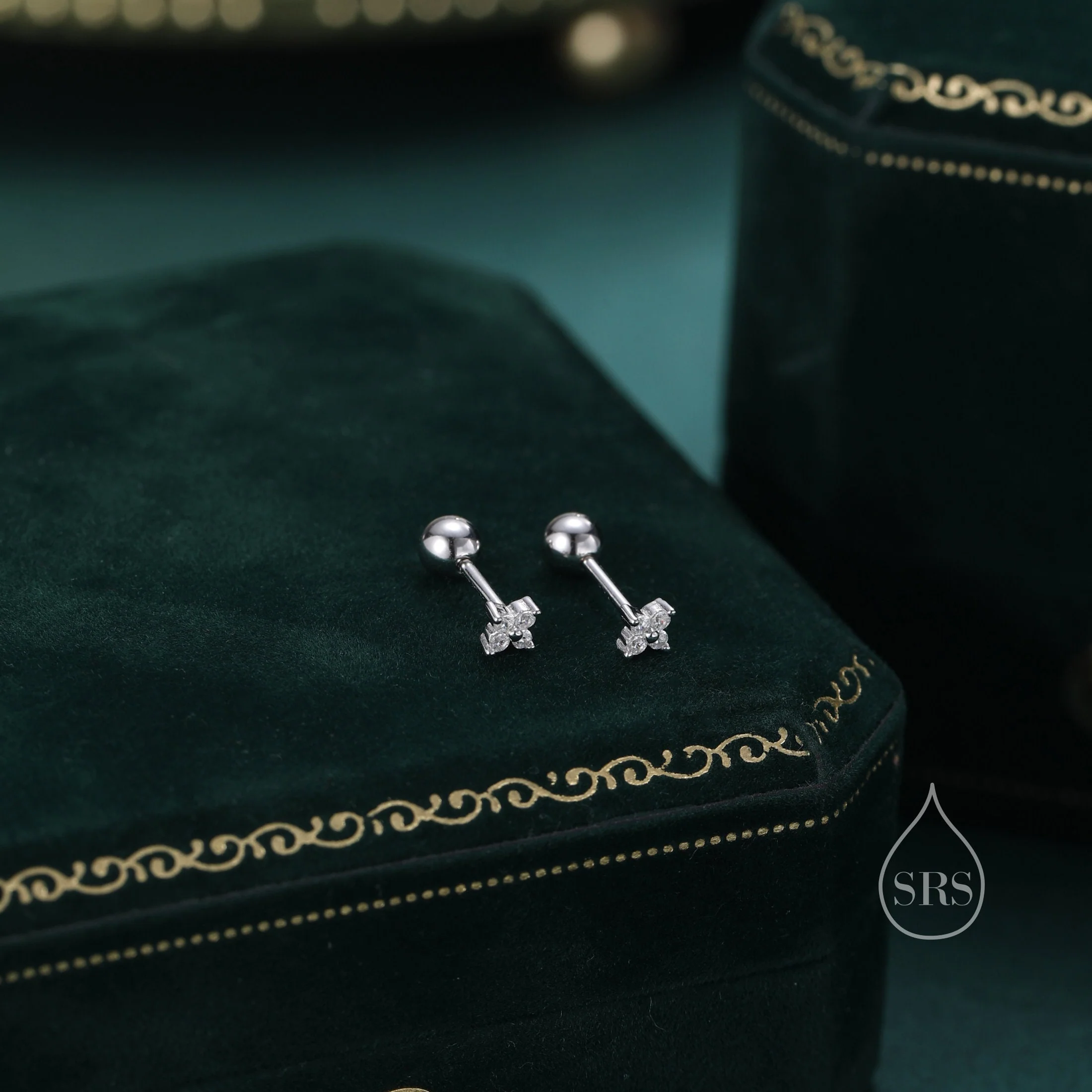 Tiny Hydrangea Flower Inspired 18G Screw Back Earrings with Sparkly CZ Crystals - Image 3
