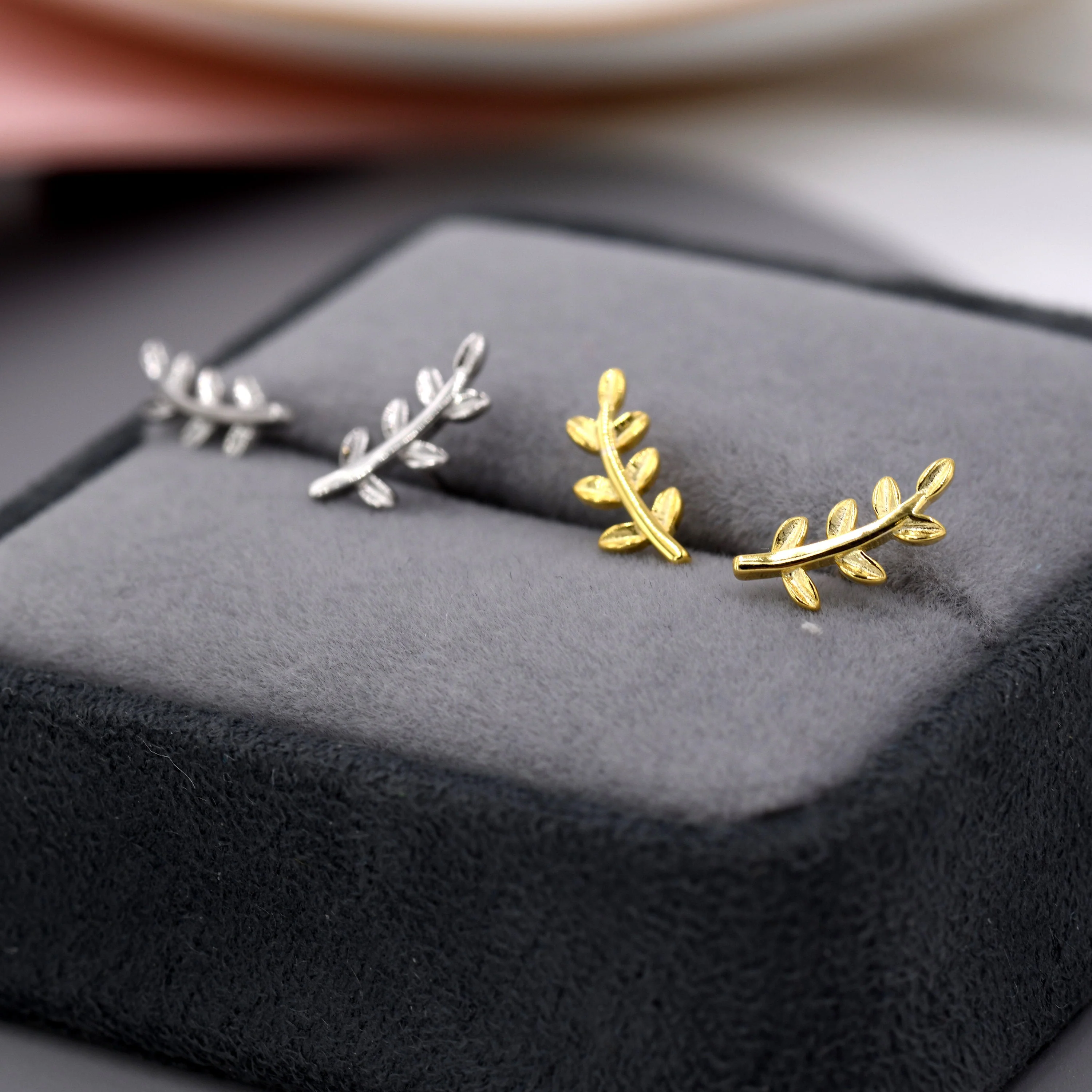 Tiny Leaf Stud Earrings in Sterling Silver - Tree Branch Stud Earrings - Olive Branch - Cute, Fun, Whimsical, Botanical Earrings - Image 4