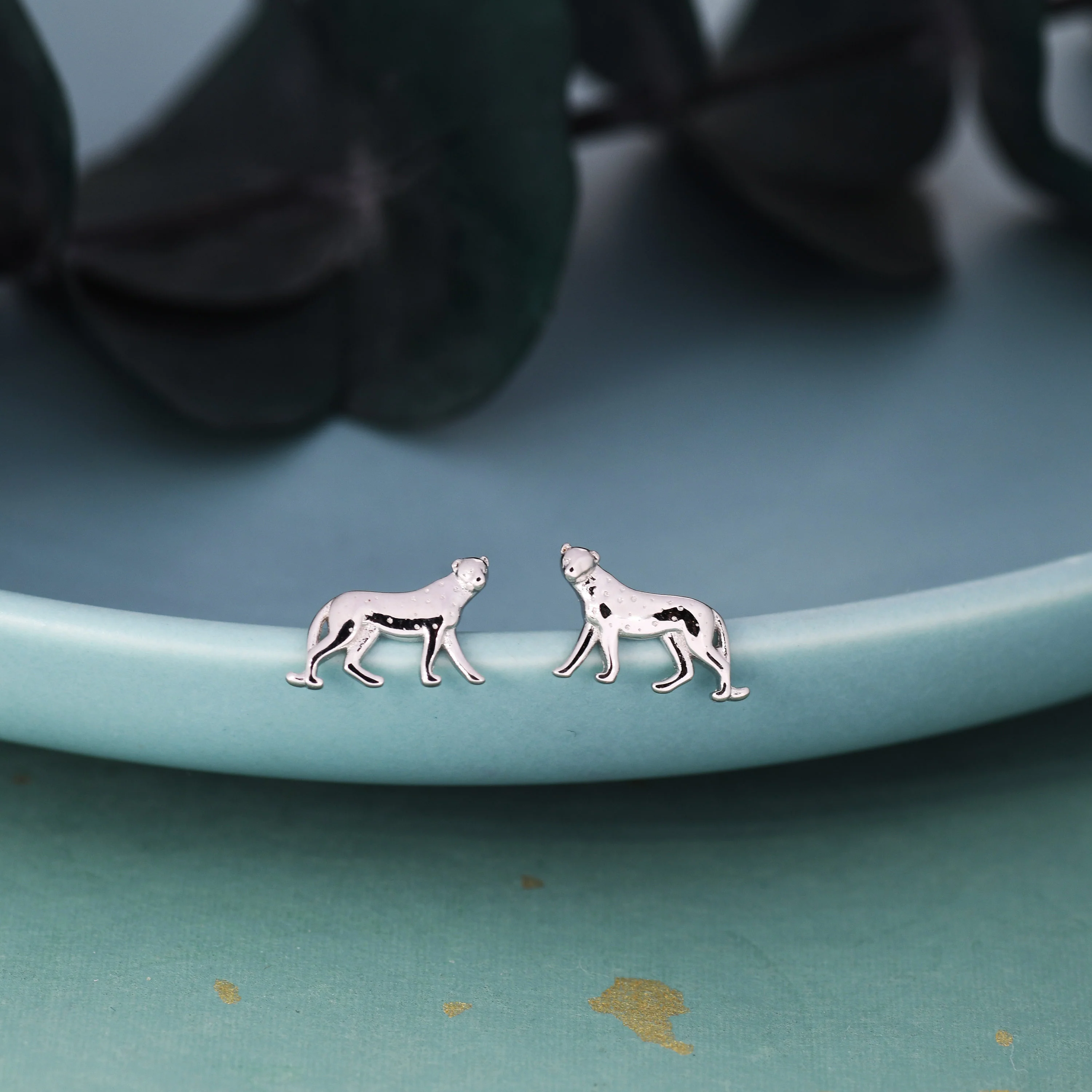 Tiny Leopard Stud Earrings in Sterling Silver, Silver or Gold, Jaguar Stacking Earrings, Nature Inspired Animal Earrings - Image 7