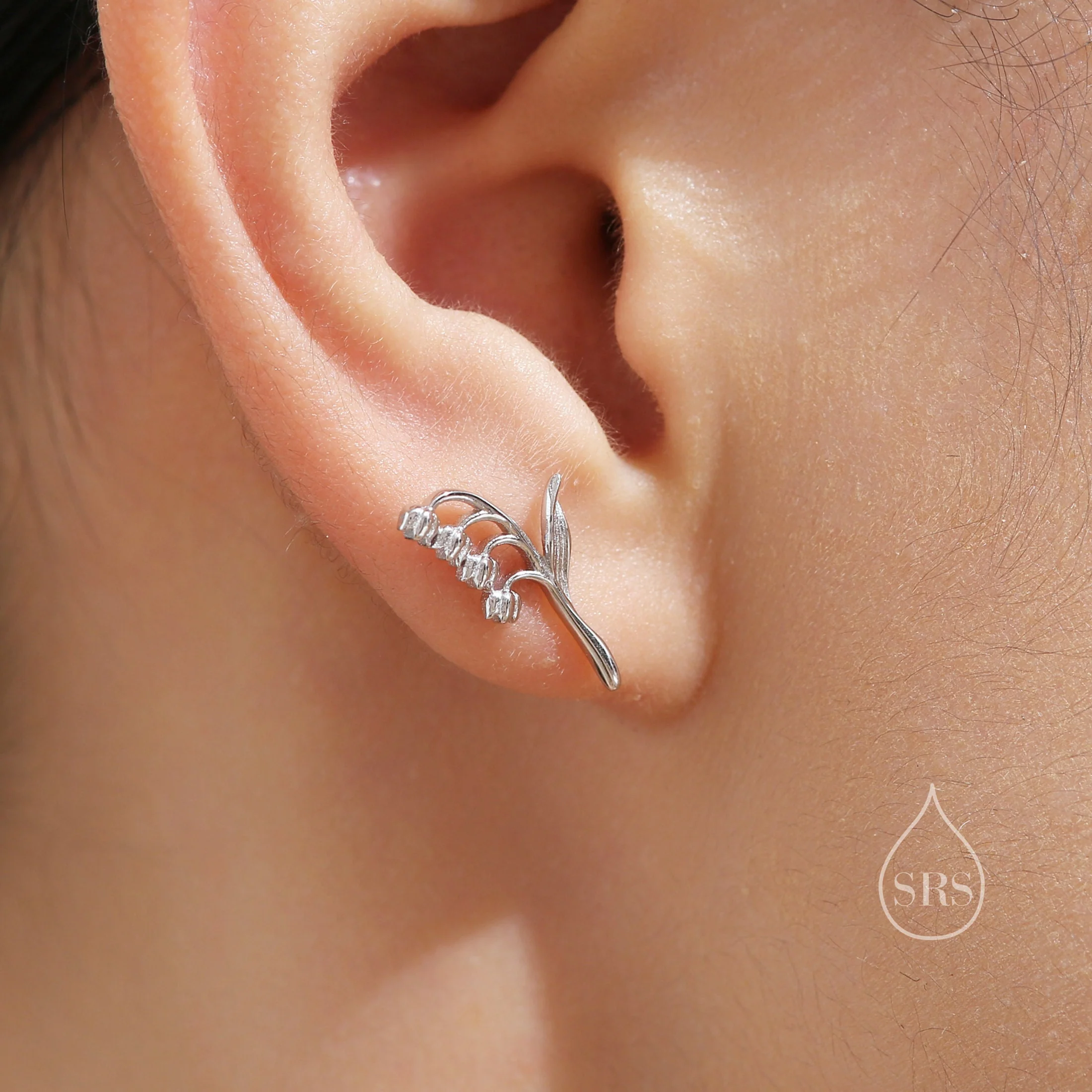 Tiny Lily of the Valley Stud Earrings in Sterling Silver, Silver or Gold or Rose Gold, Sterling Silver Flower Earrings, Nature Inspired - Image 5