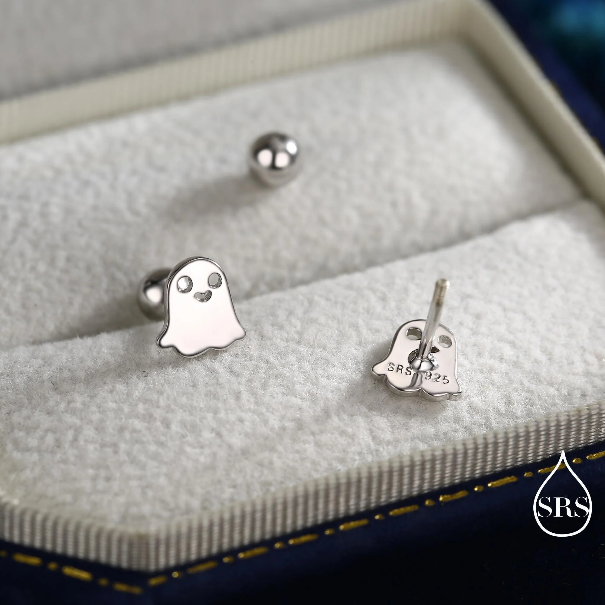 Tiny Little Cute Ghost 18G Screw Back Earrings in Sterling Silver - Image 4