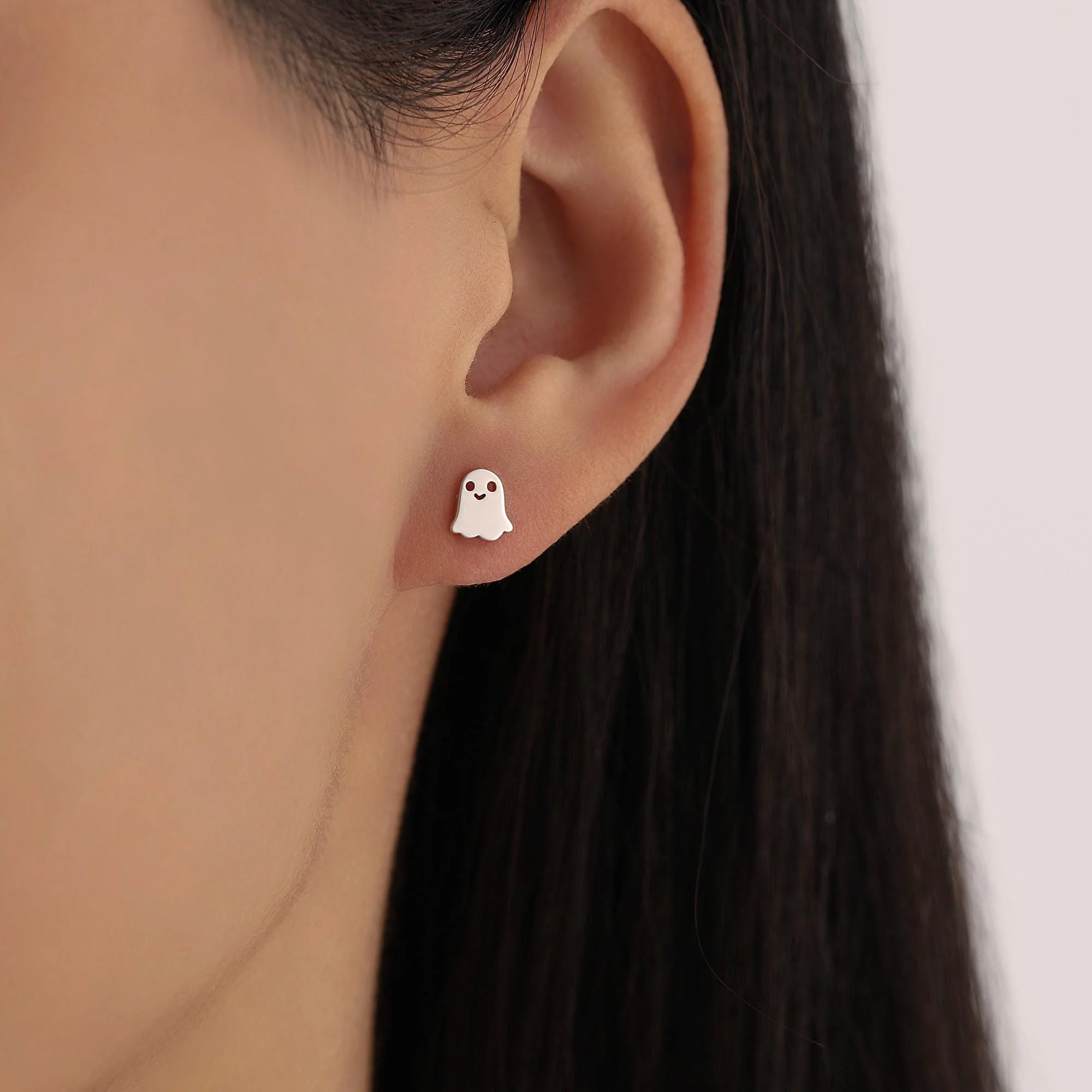 Tiny Little Cute Ghost Stud Earrings in Sterling Silver