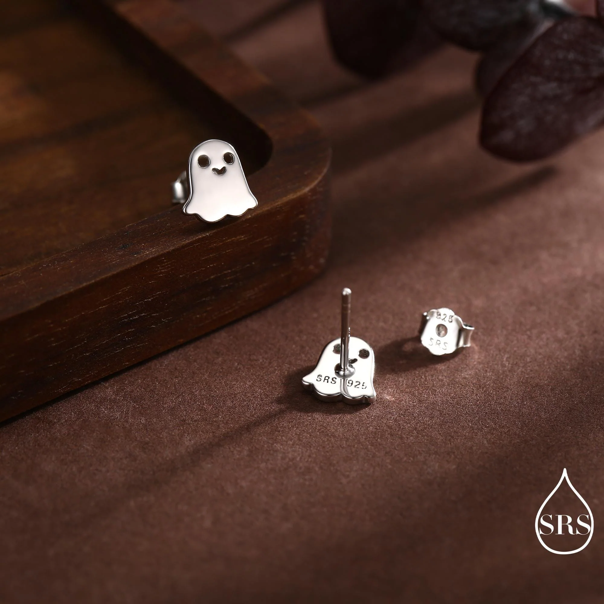Tiny Little Cute Ghost Stud Earrings in Sterling Silver - Image 4