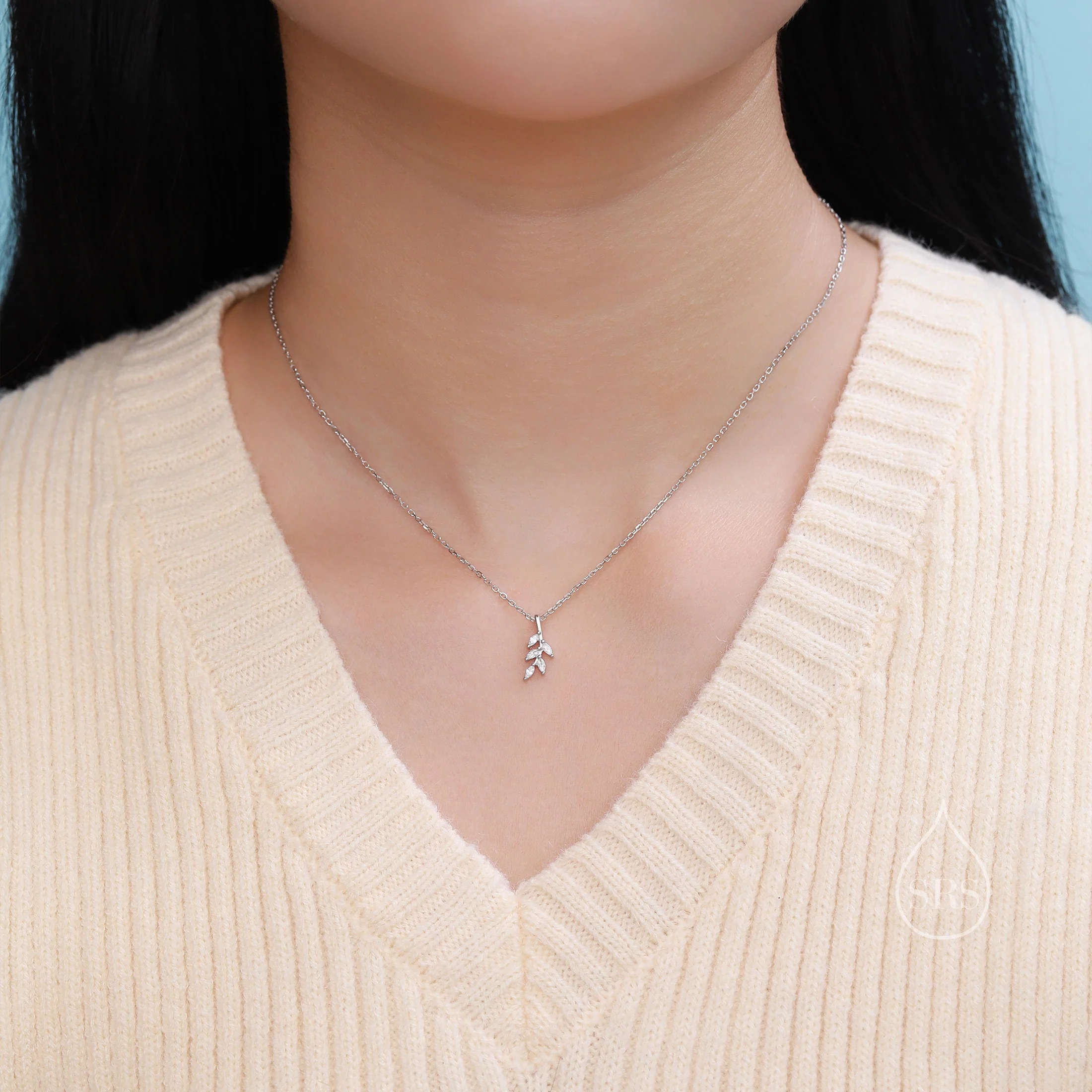 Tiny Little CZ Leaf Pendant Necklace in Sterling Silver, Olive Leaf Necklace, Olive Branch Necklace, Nature Inspired - Image 5