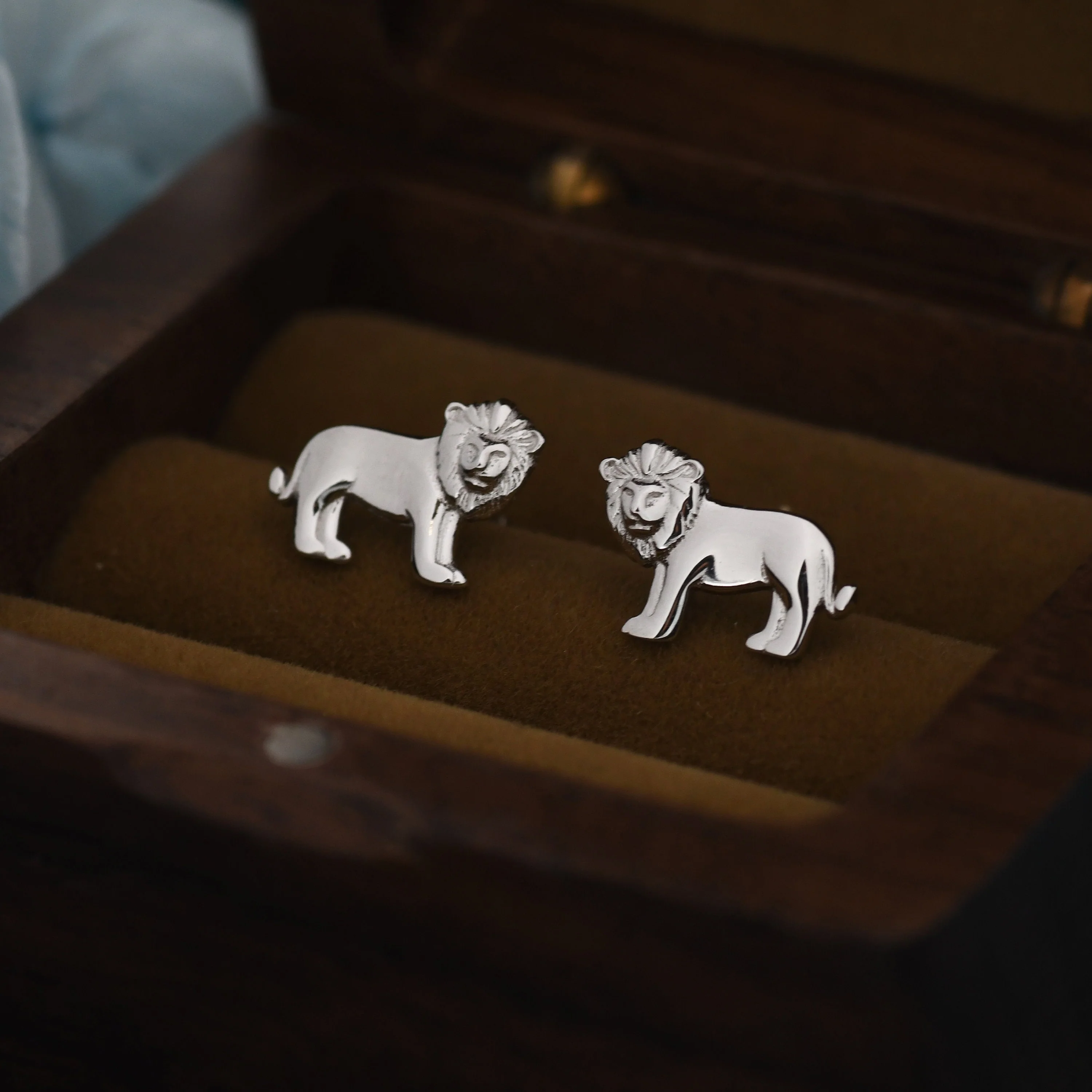 Tiny Little Lion Stud Earrings in Sterling Silver - Two Tone Gold and Silver Earrings - Cute Animal Earrings -  Fun, Whimsical - Image 2