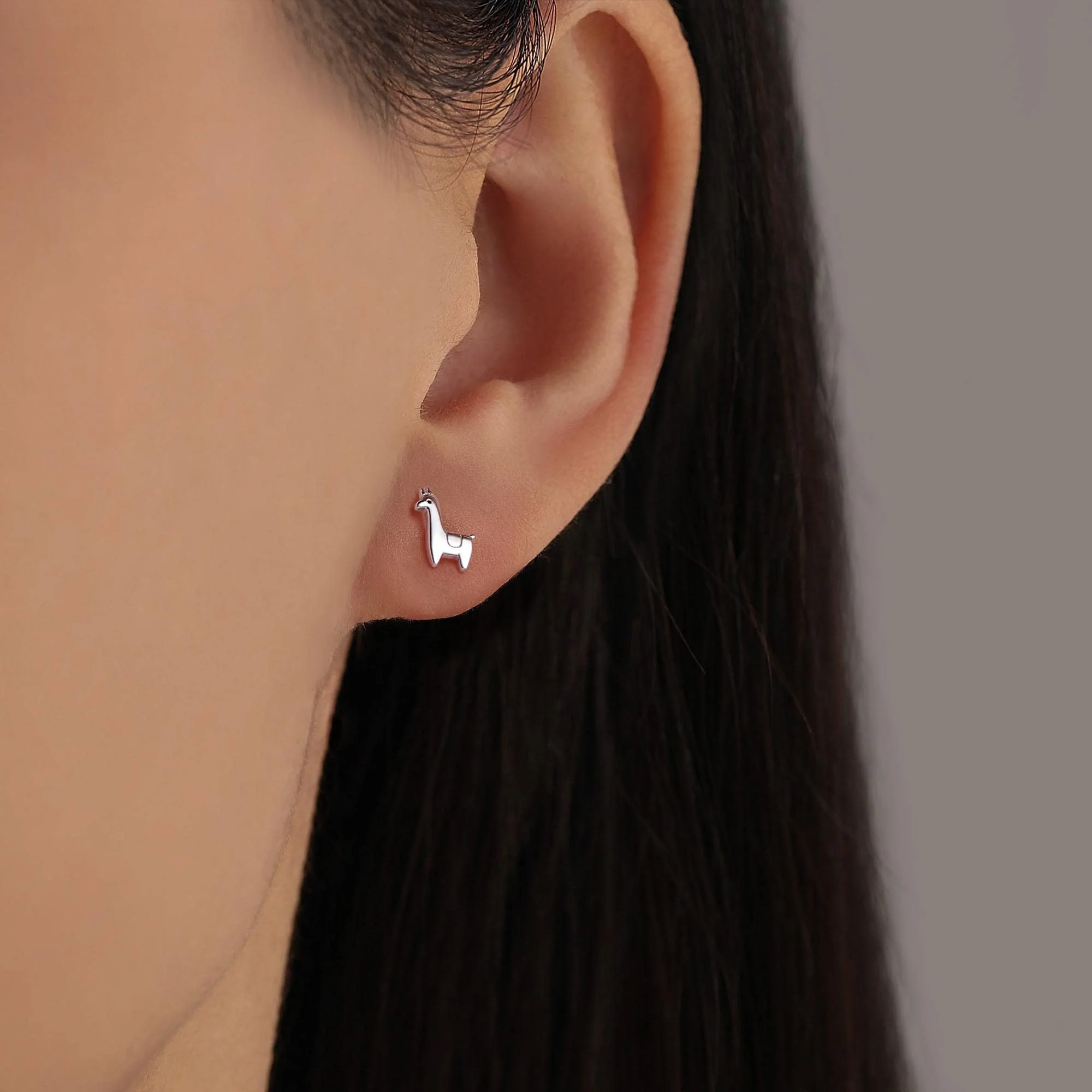 Tiny Llama Stud Earrings in Sterling Silver, Alpaca Sheep Earrings, Nature Inspired Animal Earrings - Image 7