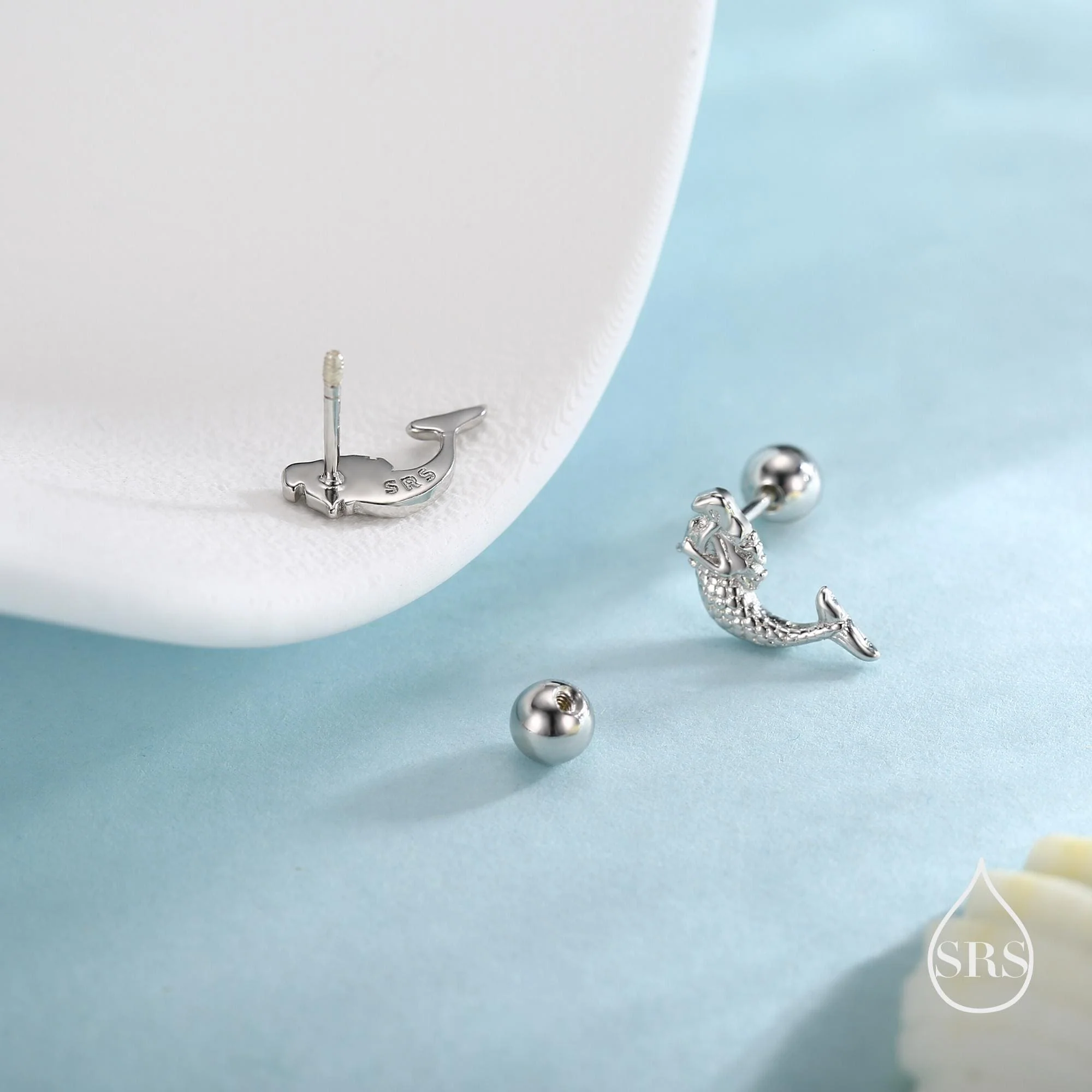 Tiny Mermaid Screw Back/ Flat Back / Stud Earrings in Sterling Silver, Silver or Gold or Rose Gold, Mermaid Fish Earrings, Fun and Dainty - Image 3