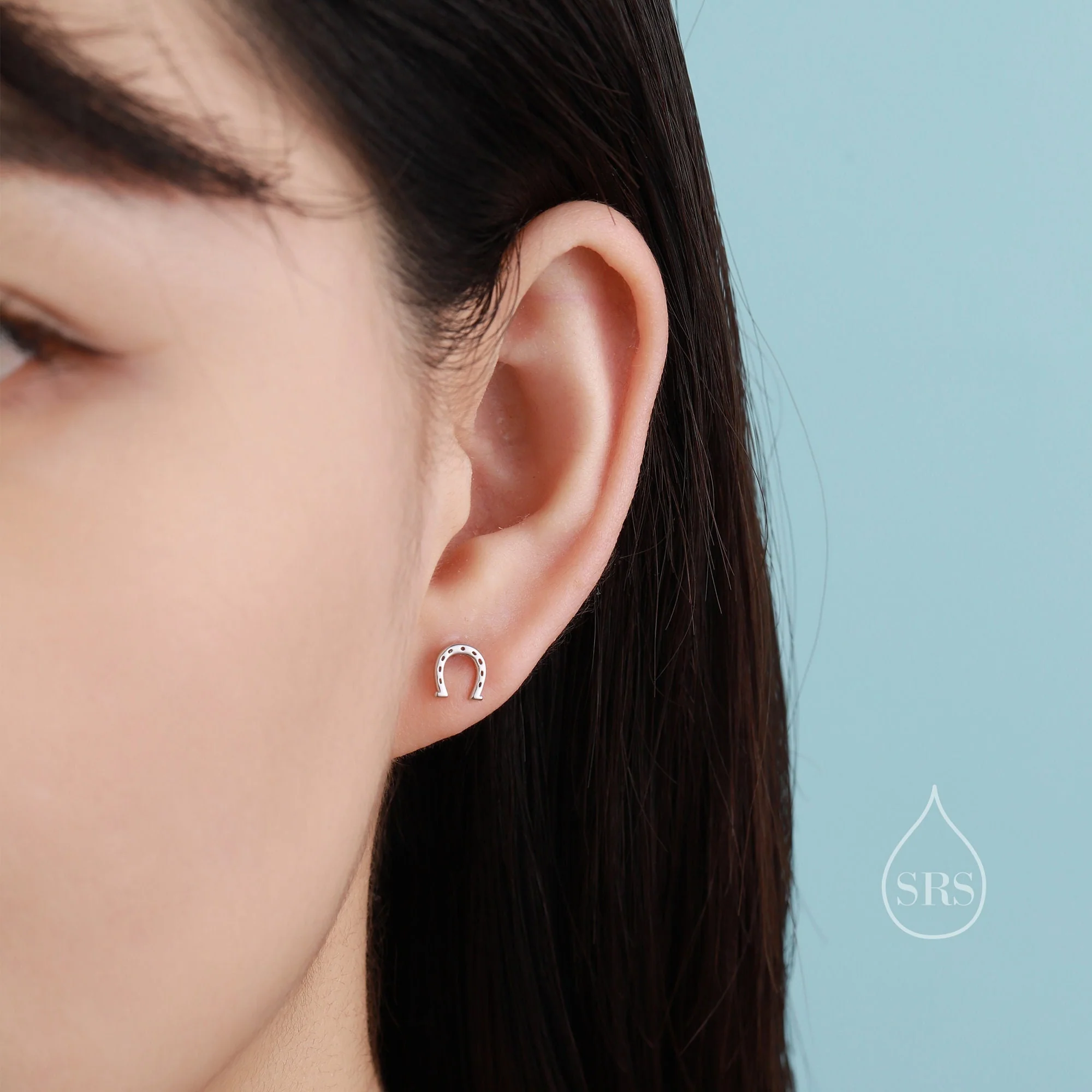 Tiny Mismatched Horse and Horseshoe Stud Earrings in Sterling Silver, Asymmetric Horse Shoe Stud, Horse Shoe Earrings - Image 3