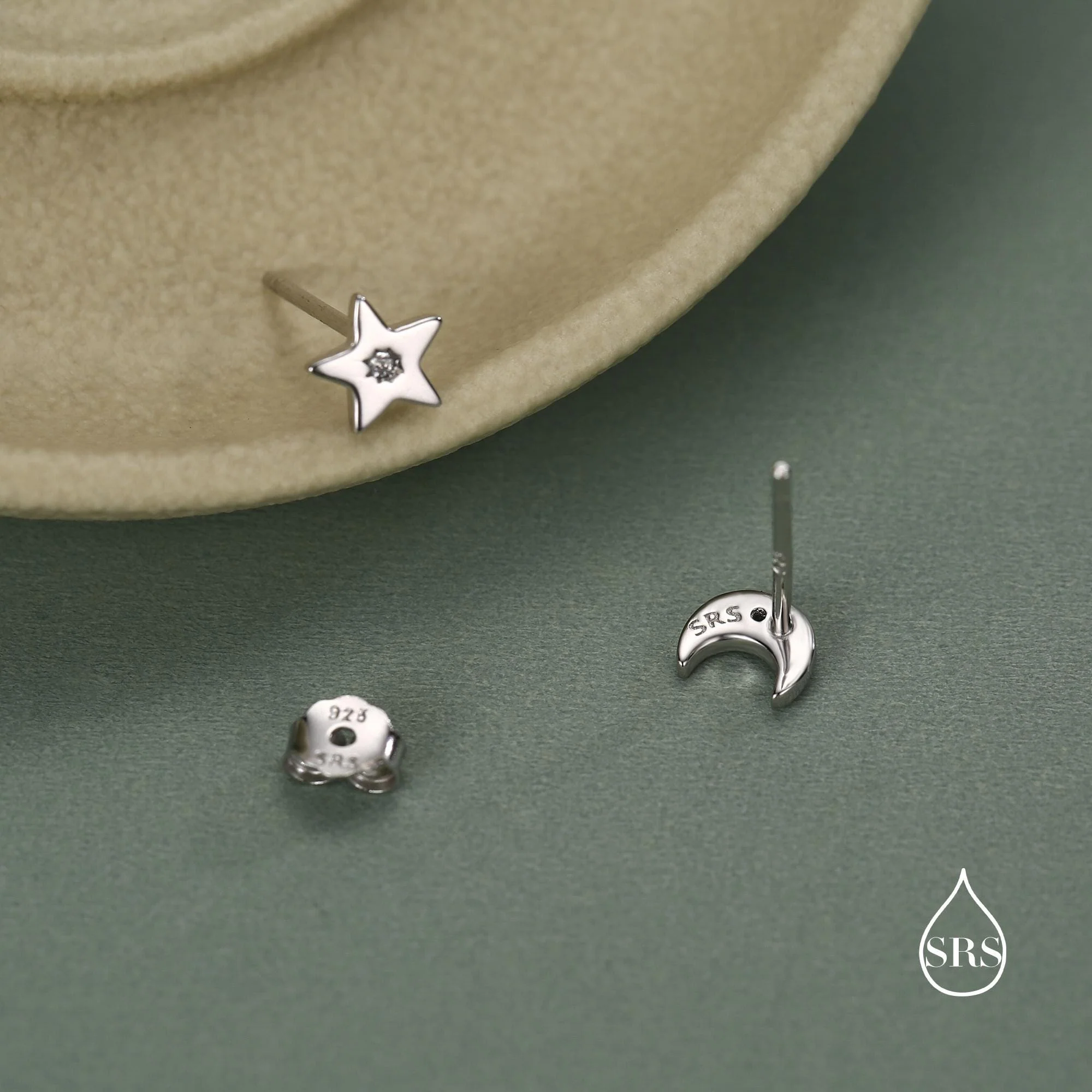 Tiny Moon and Star Mismatched Stud Earrings in Sterling Silver, Silver, Gold or Rose Gold, Small Star Earrings, Celestial Jewellery - Image 4