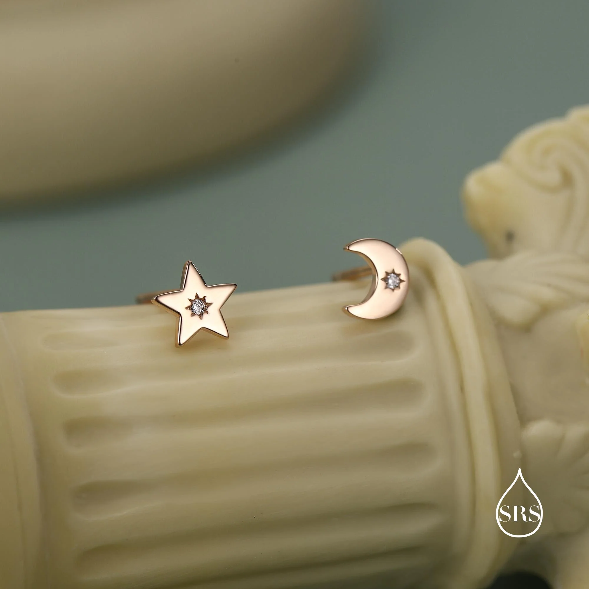Tiny Moon and Star Mismatched Stud Earrings in Sterling Silver, Silver, Gold or Rose Gold, Small Star Earrings, Celestial Jewellery - Image 7