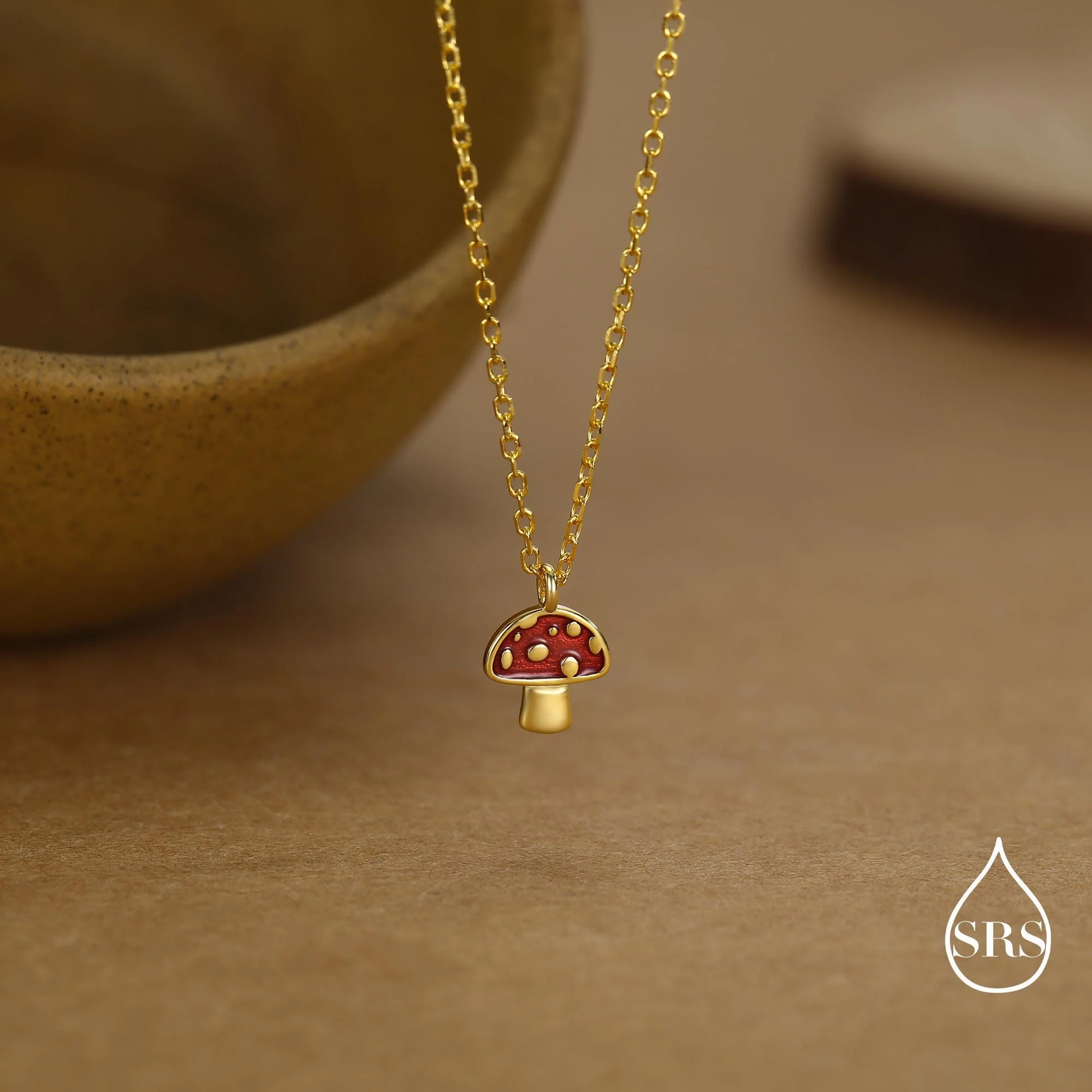 Tiny Mushroom Pendant Necklace in Sterling Silver, Silver or Gold, Mushroom Necklace, Red Enamel Mushroom Necklace, Toadstool Necklace - Image 4