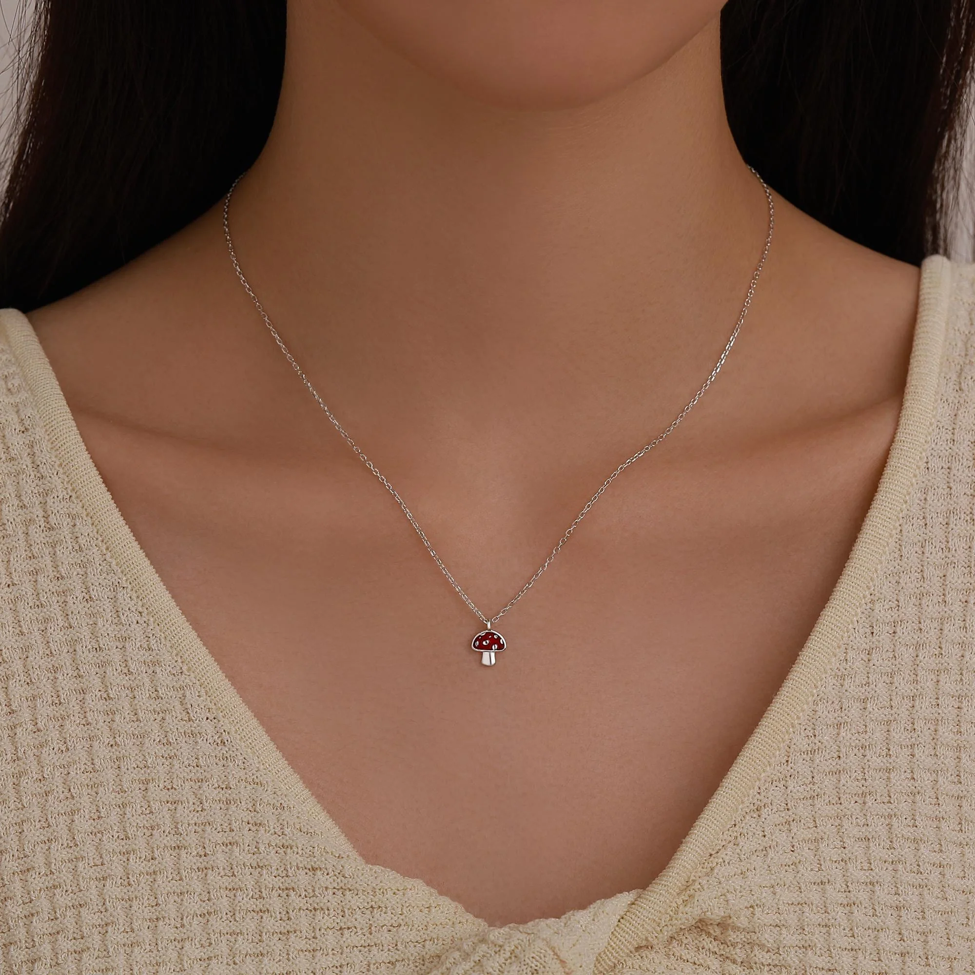 Tiny Mushroom Pendant Necklace in Sterling Silver, Silver or Gold, Mushroom Necklace, Red Enamel Mushroom Necklace, Toadstool Necklace - Image 7